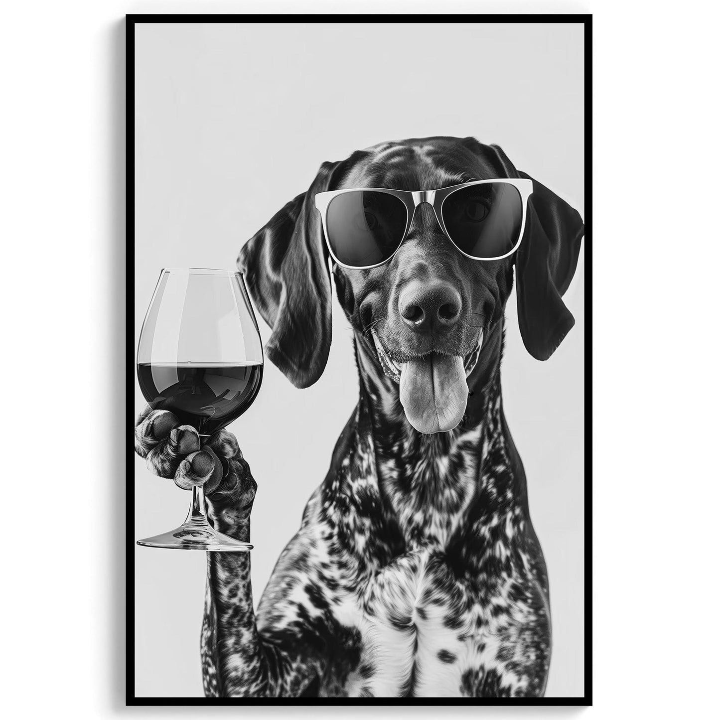 German Shorthaired Pointer Wine Wall Art Funny GSP Dog Print, Bar Cart Decor, Black and White Dog Poster