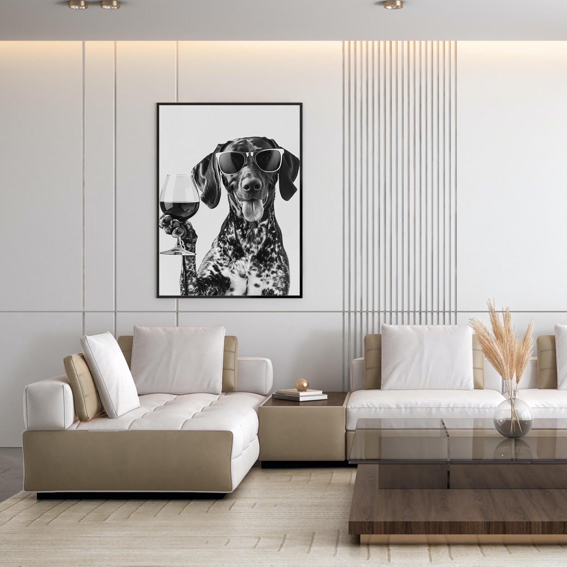 German Shorthaired Pointer Wine Wall Art Funny GSP Dog Print, Bar Cart Decor, Black and White Dog Poster