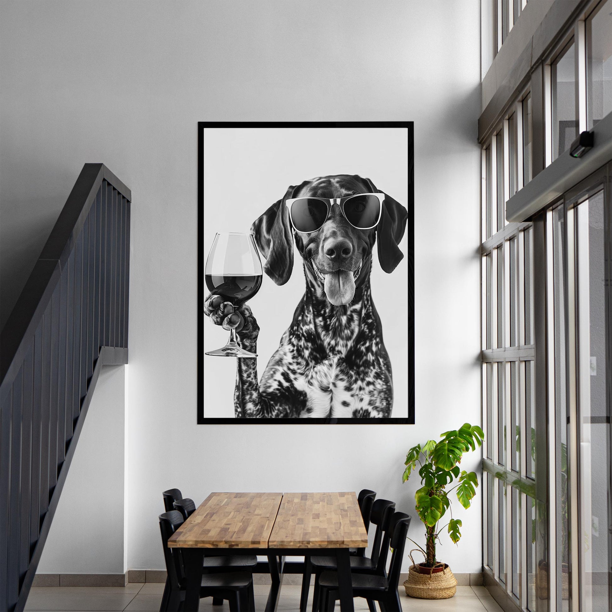 German Shorthaired Pointer Wine Wall Art Funny GSP Dog Print, Bar Cart Decor, Black and White Dog Poster