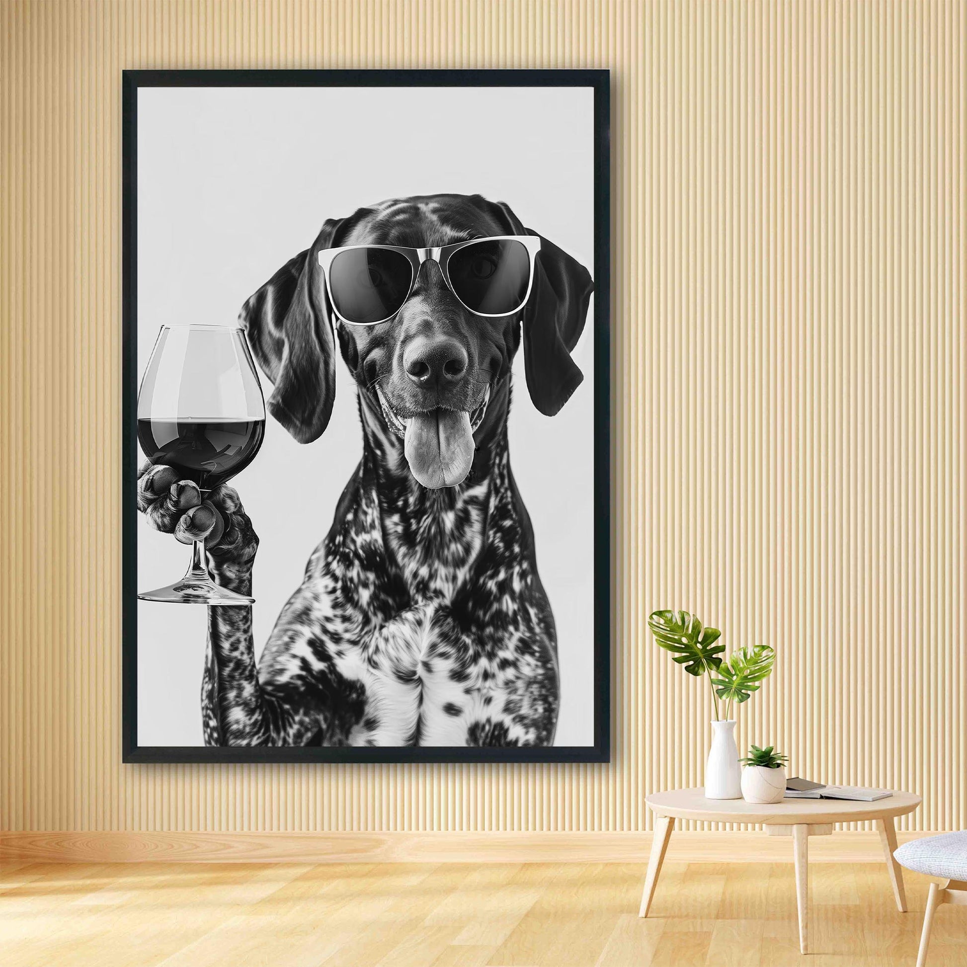 German Shorthaired Pointer Wine Wall Art Funny GSP Dog Print, Bar Cart Decor, Black and White Dog Poster