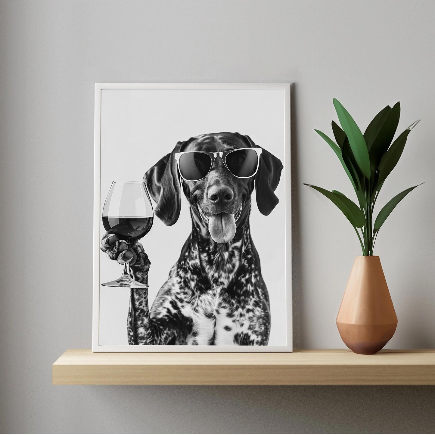 German Shorthaired Pointer Wine Wall Art Funny GSP Dog Print, Bar Cart Decor, Black and White Dog Poster