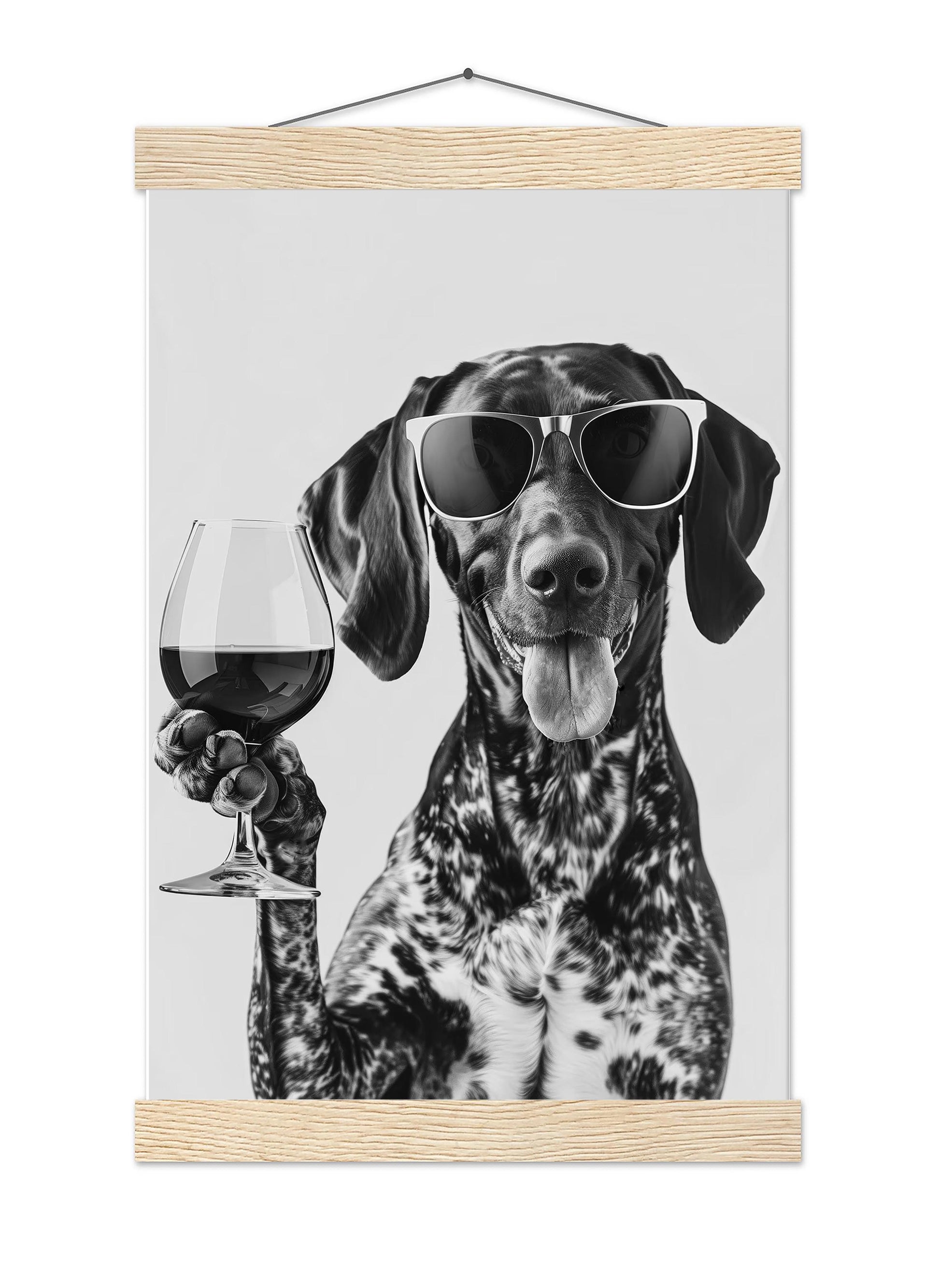 German Shorthaired Pointer Wine Wall Art Funny GSP Dog Print, Bar Cart Decor, Black and White Dog Poster
