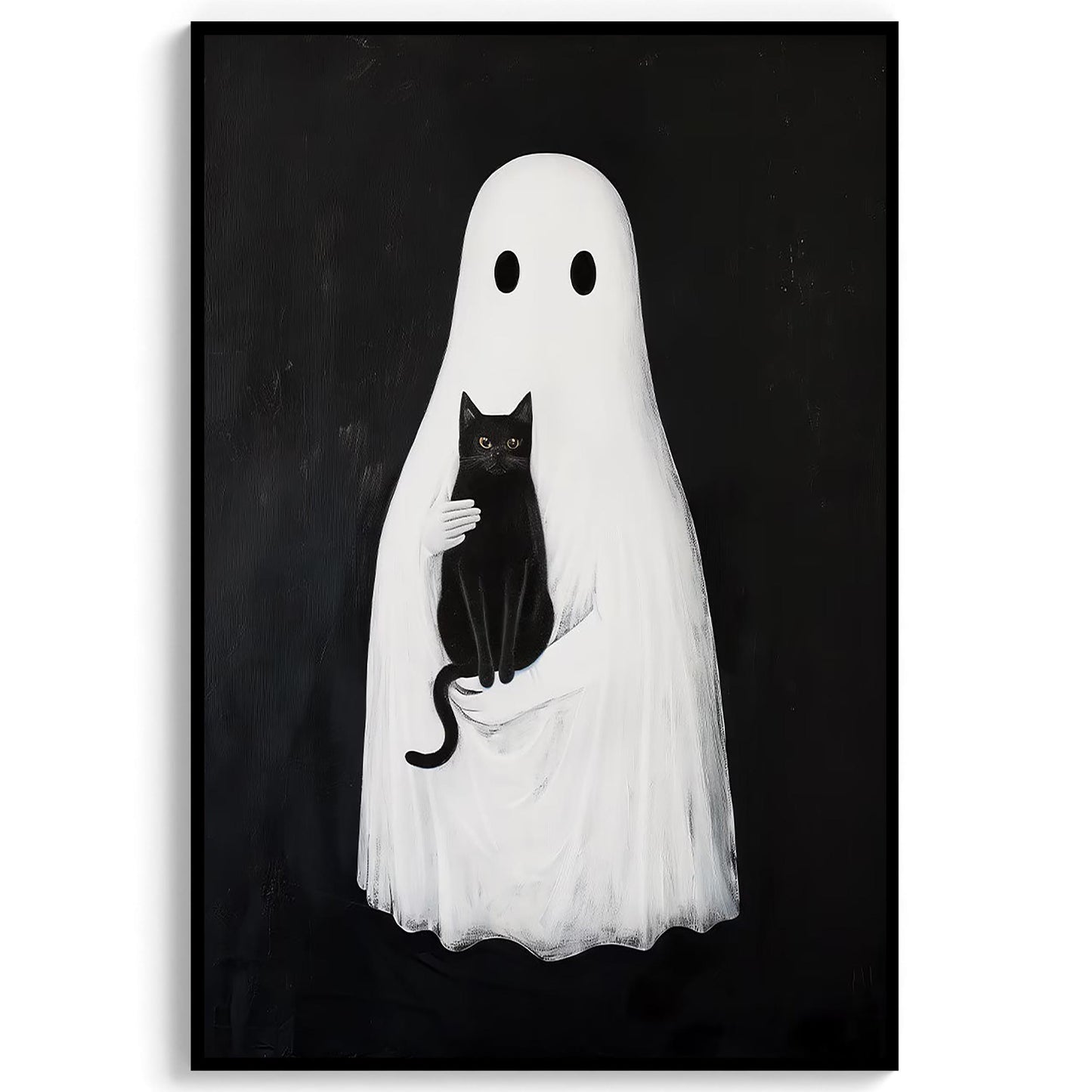 Ghost and Black Cat Halloween Print, Spooky Academia Wall Art