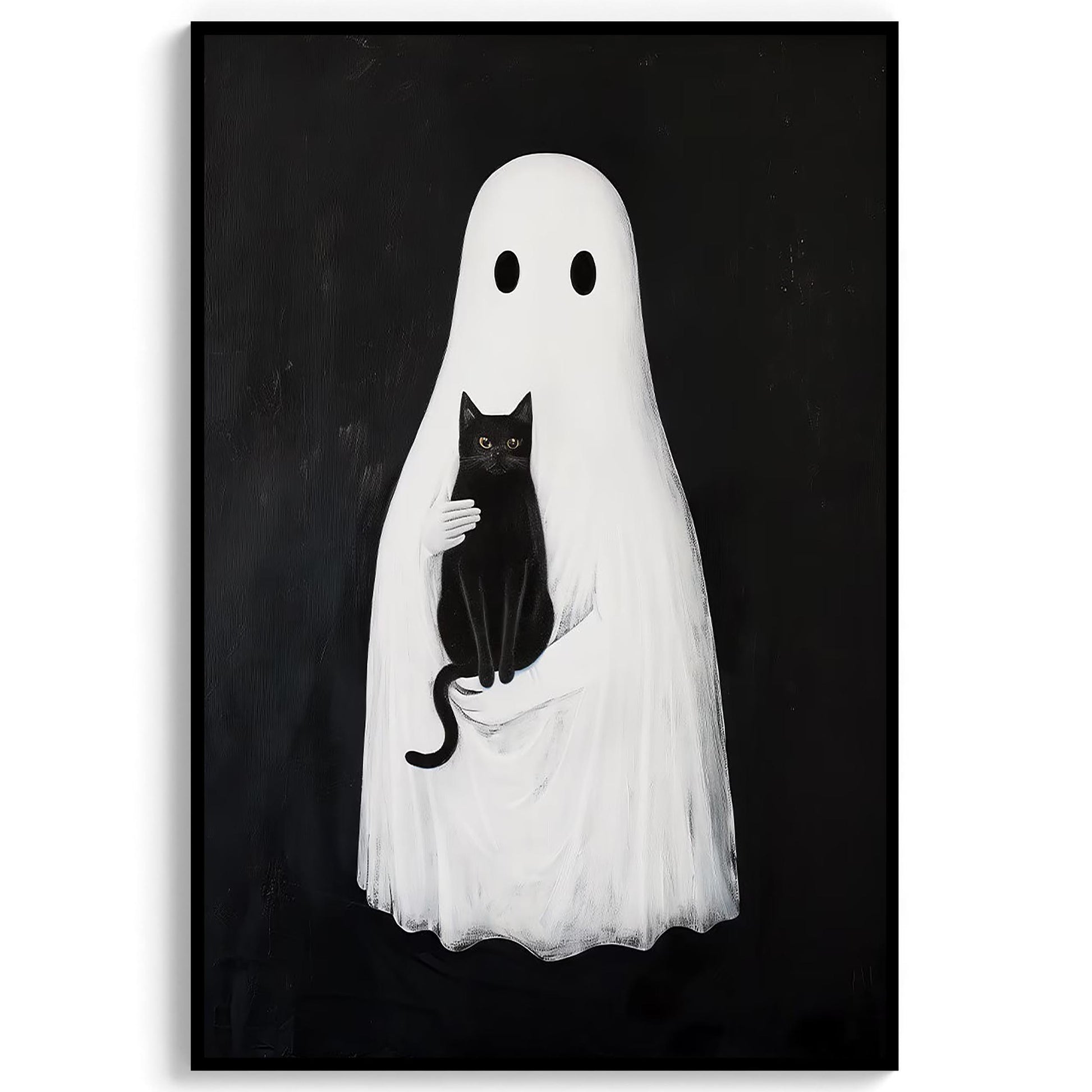 Ghost and Black Cat Halloween Print, Spooky Academia Wall Art