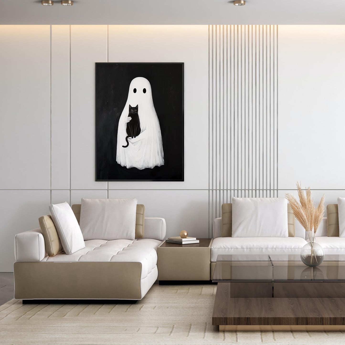 Ghost and Black Cat Halloween Print, Spooky Academia Wall Art