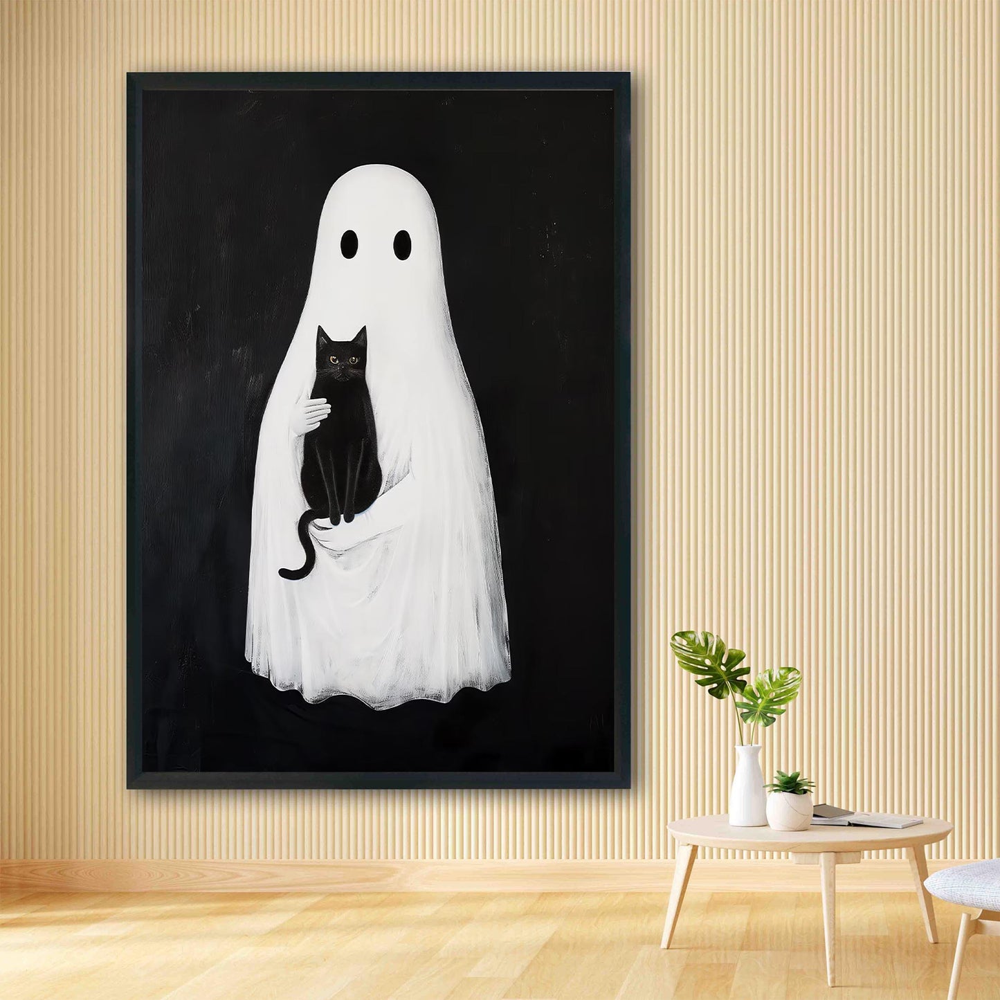 Ghost and Black Cat Halloween Print, Spooky Academia Wall Art