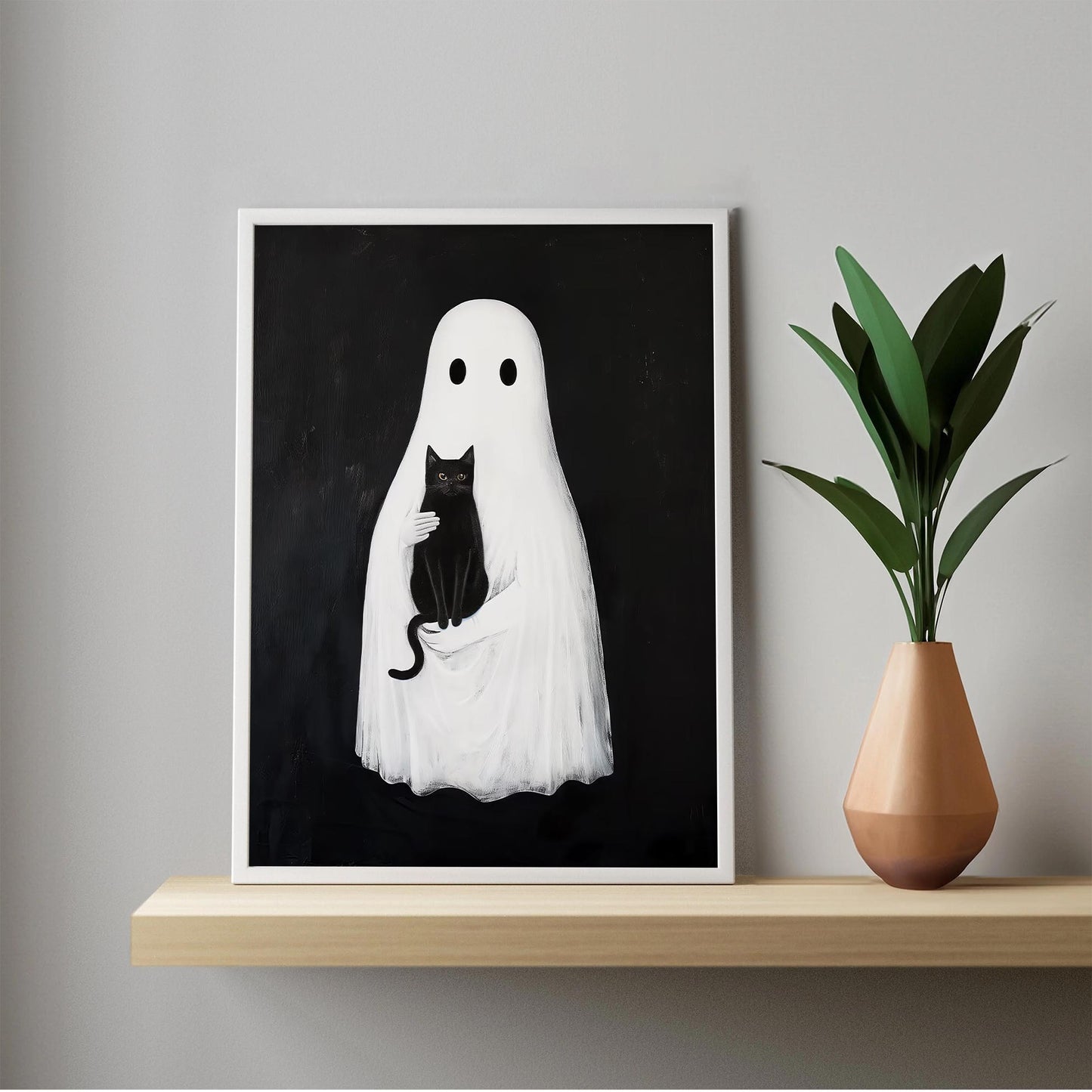 Ghost and Black Cat Halloween Print, Spooky Academia Wall Art