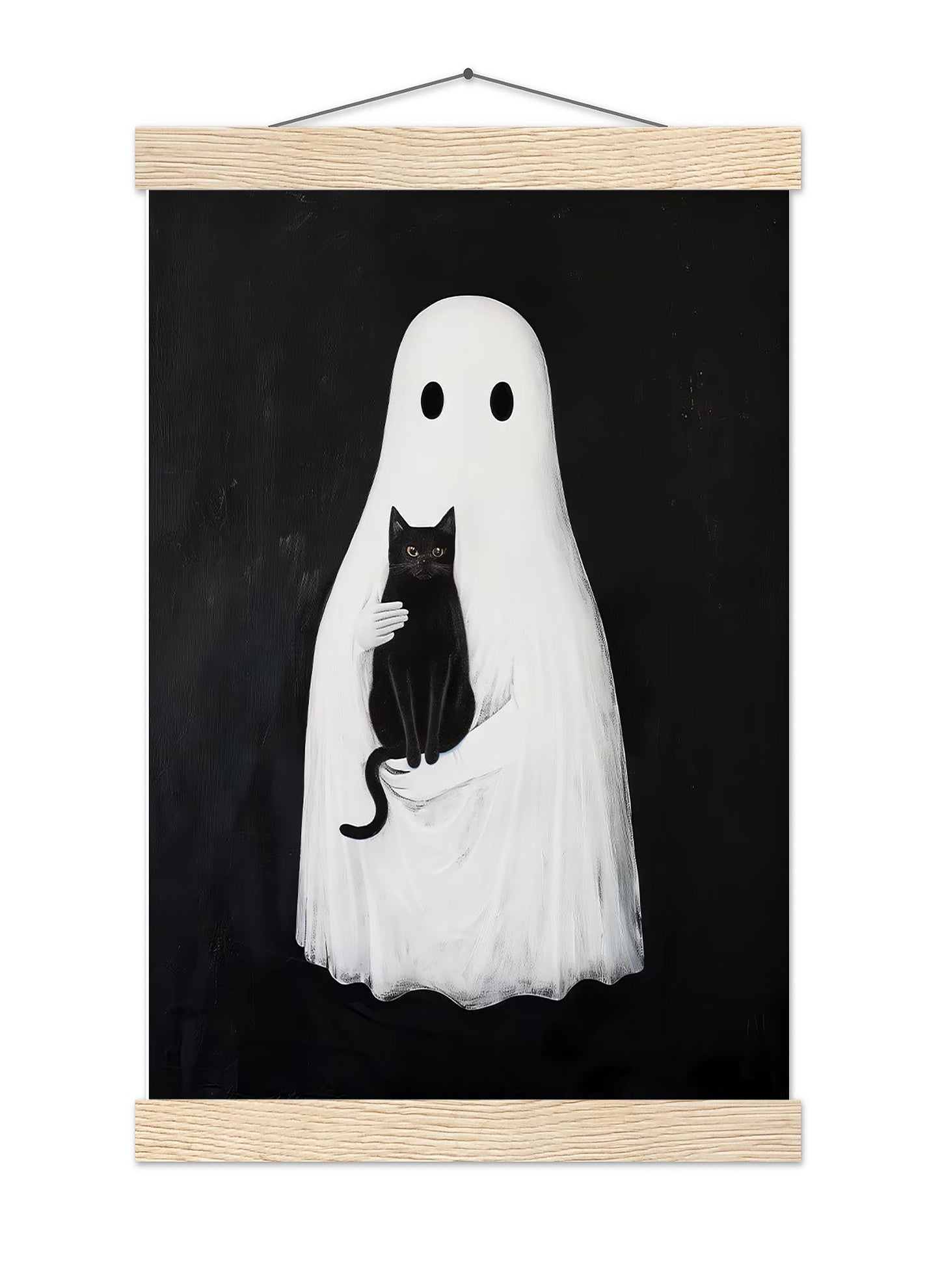 Ghost and Black Cat Halloween Print, Spooky Academia Wall Art
