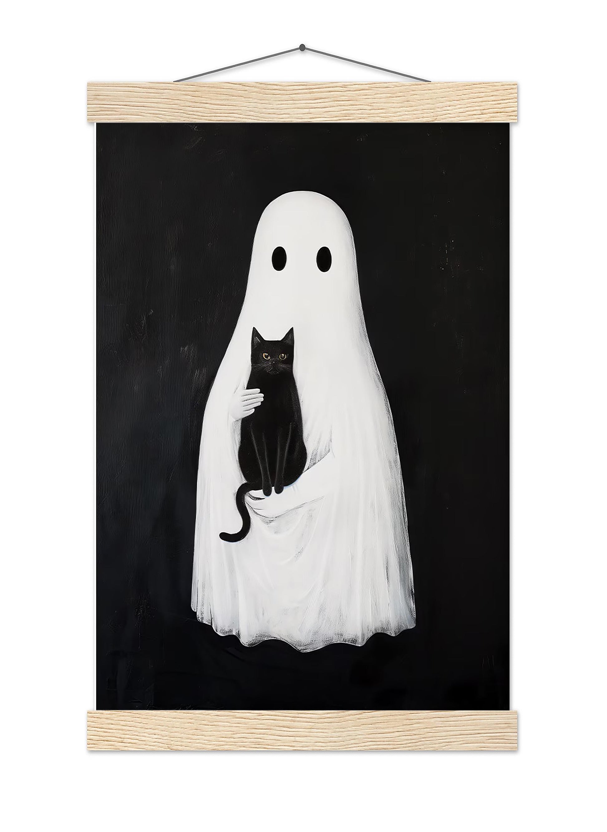 Ghost and Black Cat Halloween Print, Spooky Academia Wall Art