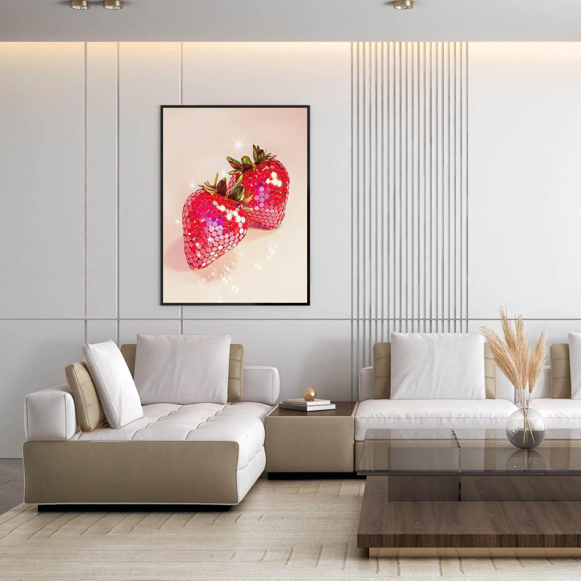 Glam Disco Ball Strawberry Art Print, Trendy Dorm Decor