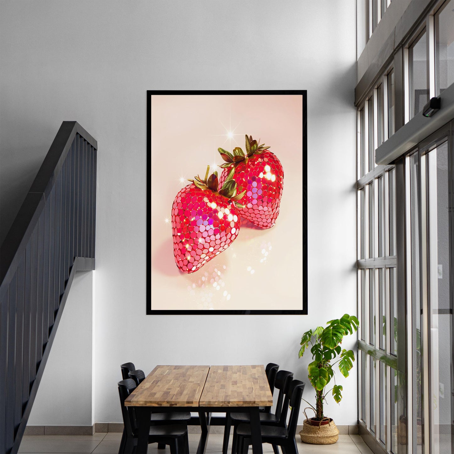Glam Disco Ball Strawberry Art Print, Trendy Dorm Decor