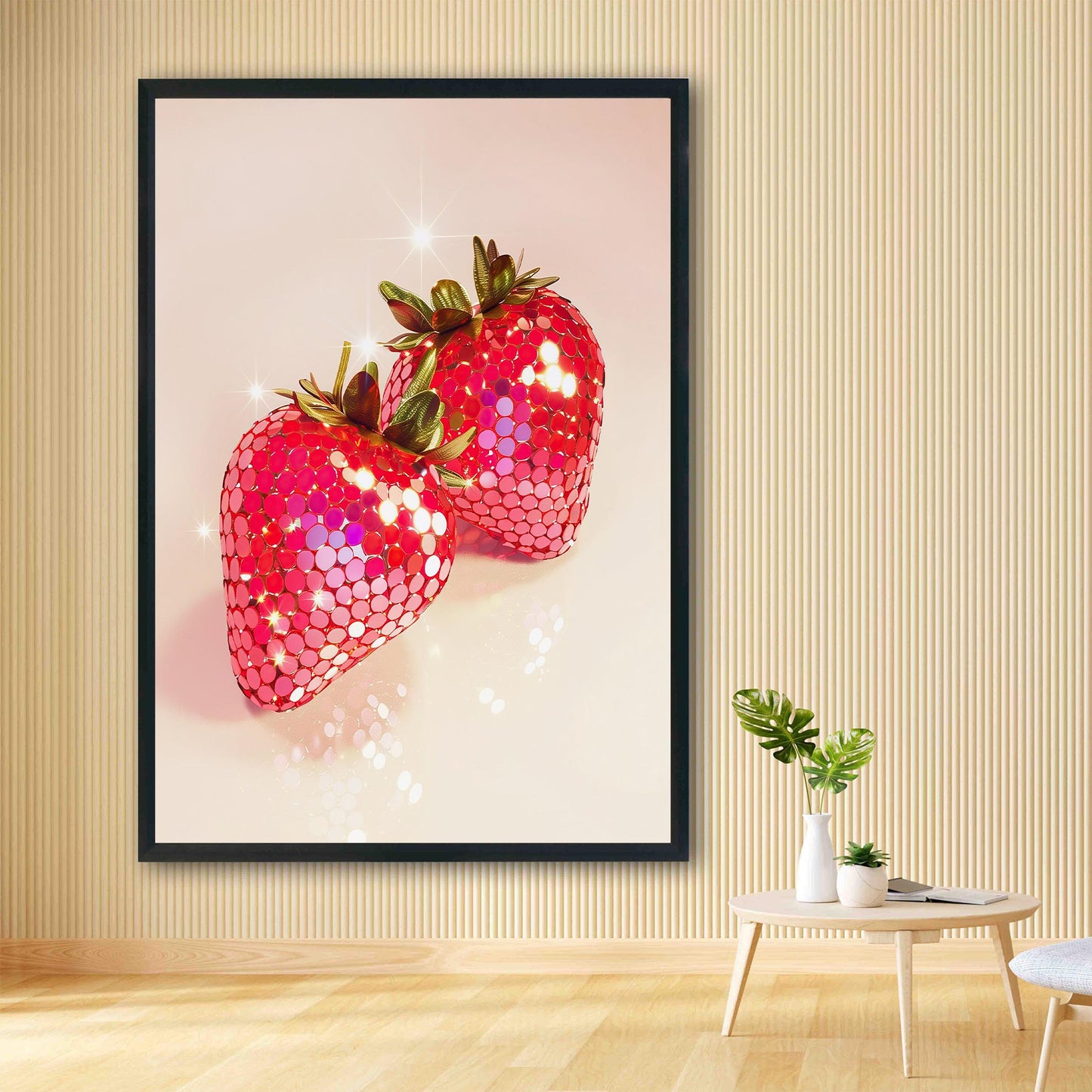 Glam Disco Ball Strawberry Art Print, Trendy Dorm Decor