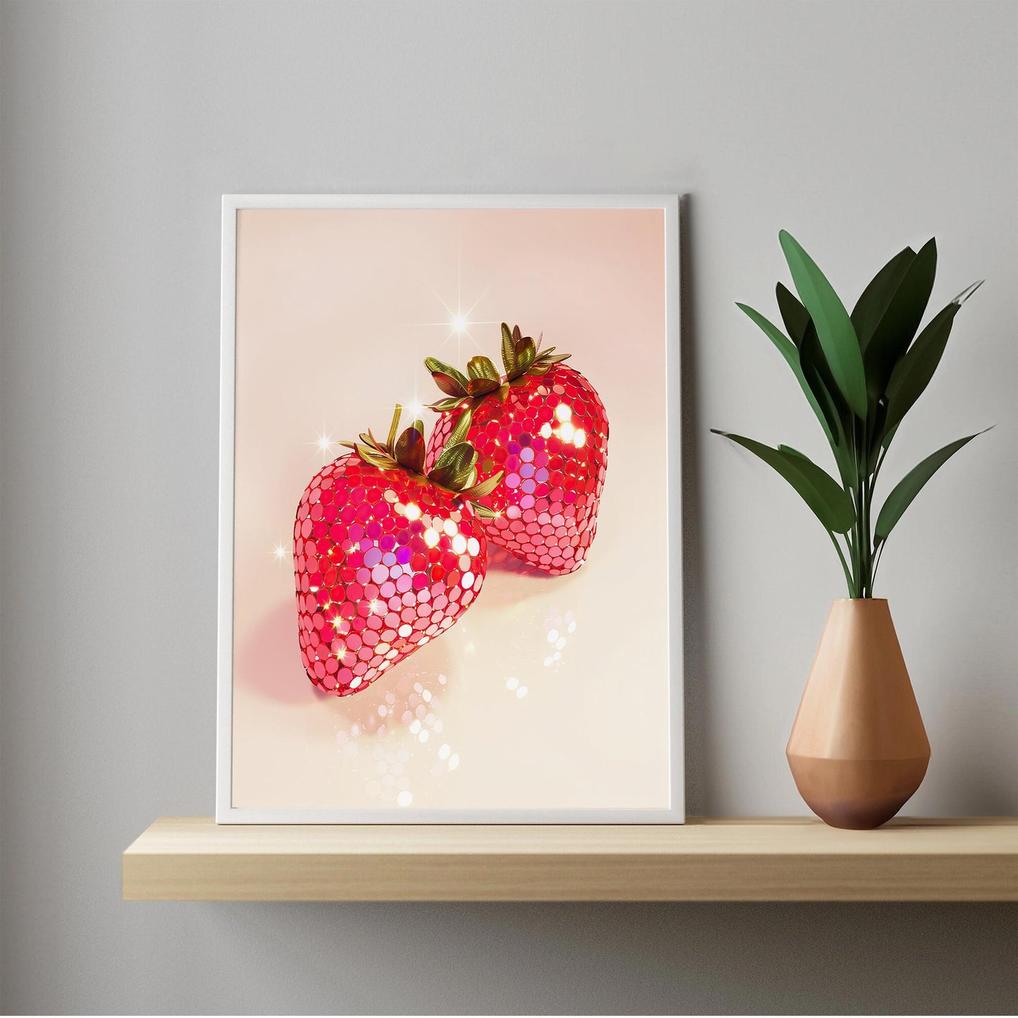 Glam Disco Ball Strawberry Art Print, Trendy Dorm Decor