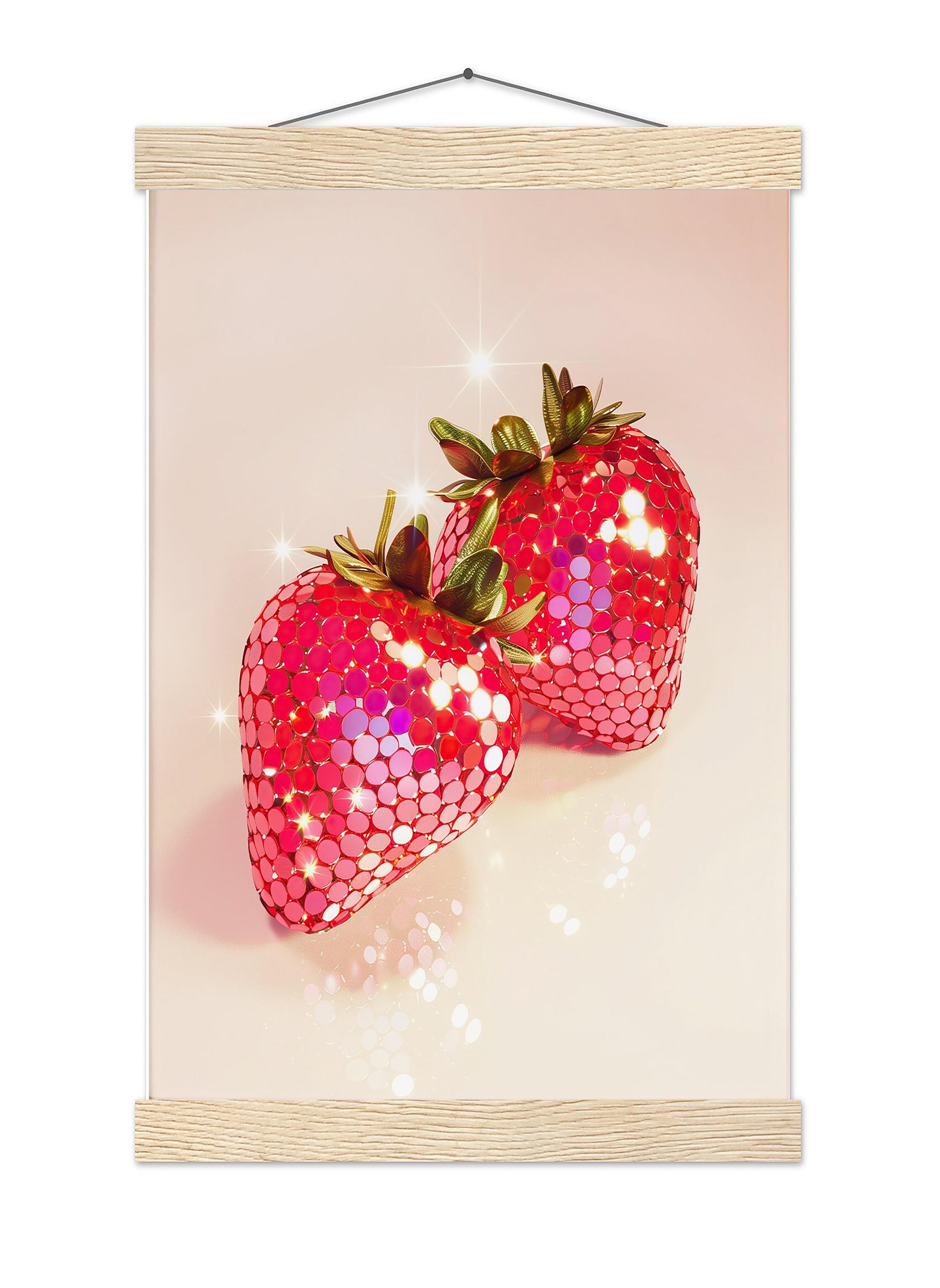 Glam Disco Ball Strawberry Art Print, Trendy Dorm Decor