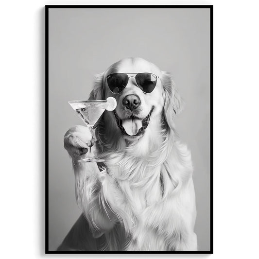 Golden Retriever Cocktail Print Dog Martini Kitchen Print, Funny Dog Poster, Bar Cart Decor