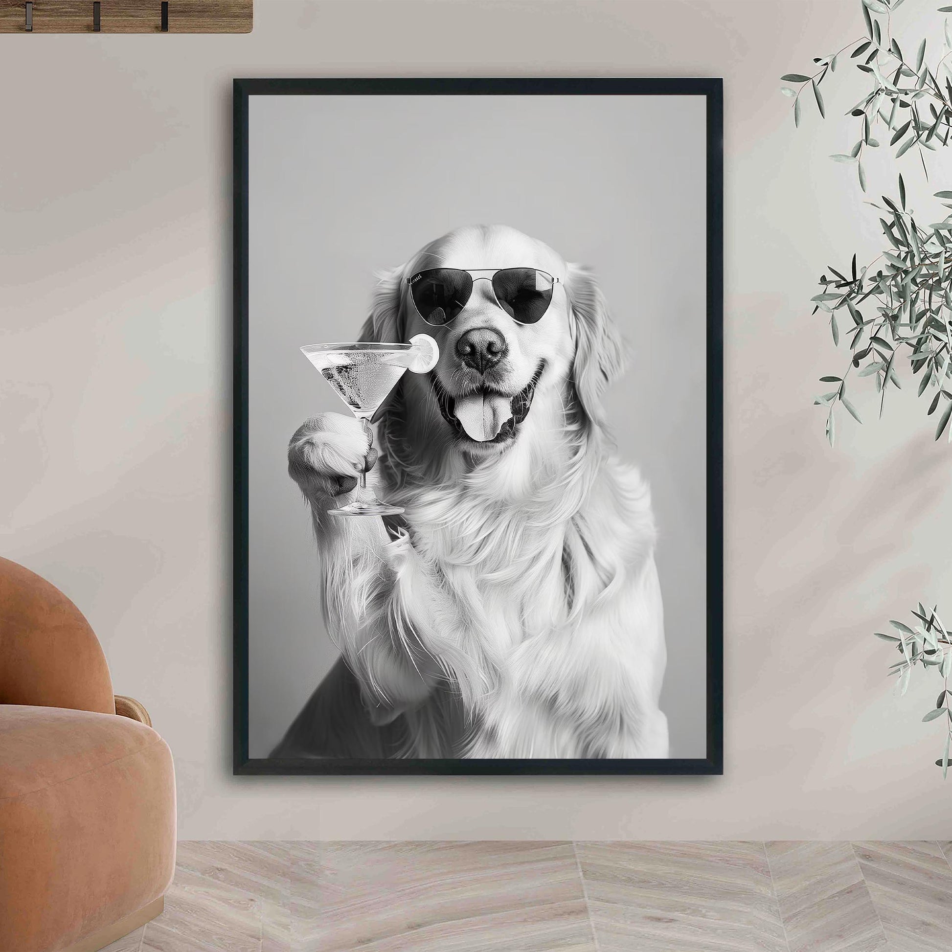 Golden Retriever Cocktail Print Dog Martini Kitchen Print, Funny Dog Poster, Bar Cart Decor
