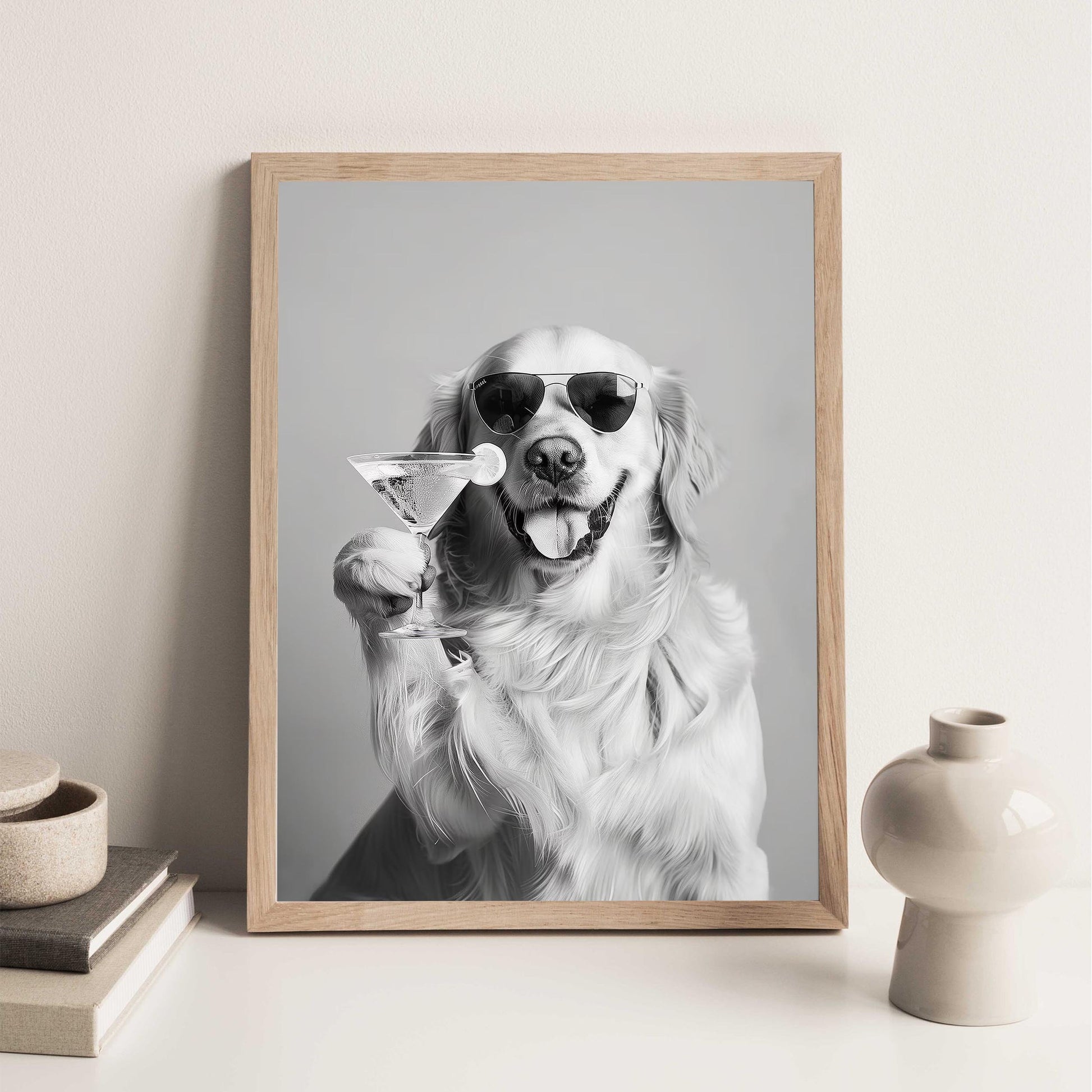 Golden Retriever Cocktail Print Dog Martini Kitchen Print, Funny Dog Poster, Bar Cart Decor