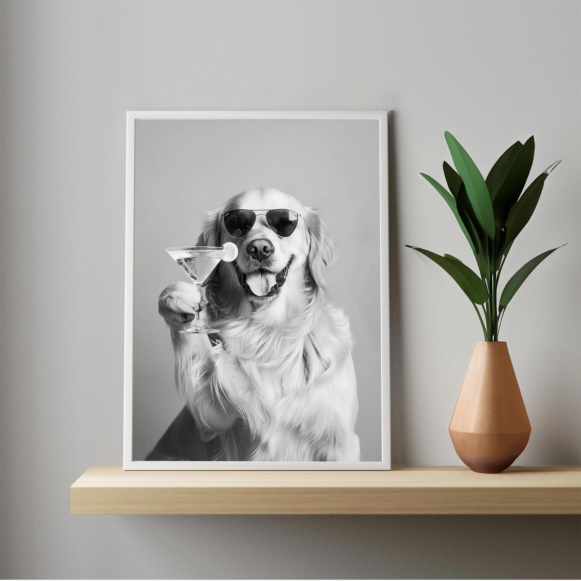 Golden Retriever Cocktail Print Dog Martini Kitchen Print, Funny Dog Poster, Bar Cart Decor