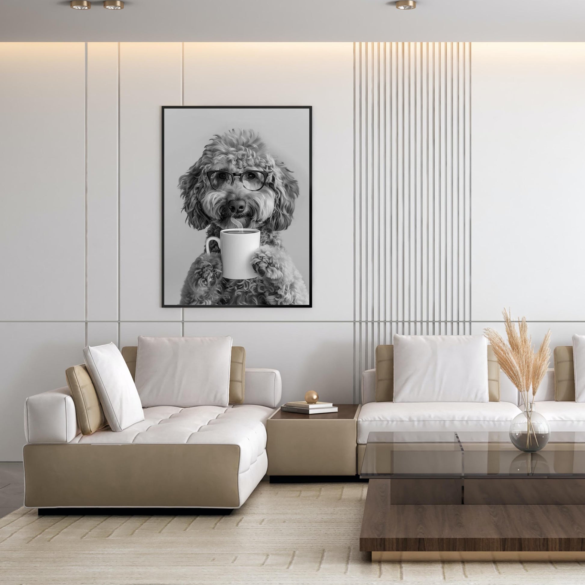 Goldendoodle Coffee Wall Art Funny Doodle Dog Print, Coffee Bar Decor, Black and White Kitchen Poster