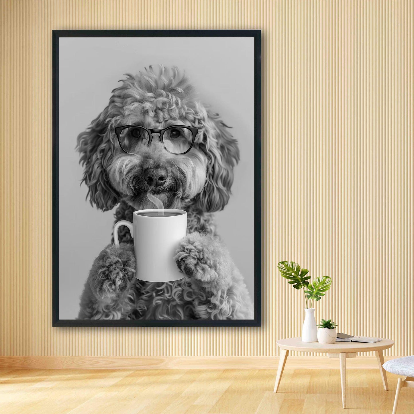 Goldendoodle Coffee Wall Art Funny Doodle Dog Print, Coffee Bar Decor, Black and White Kitchen Poster