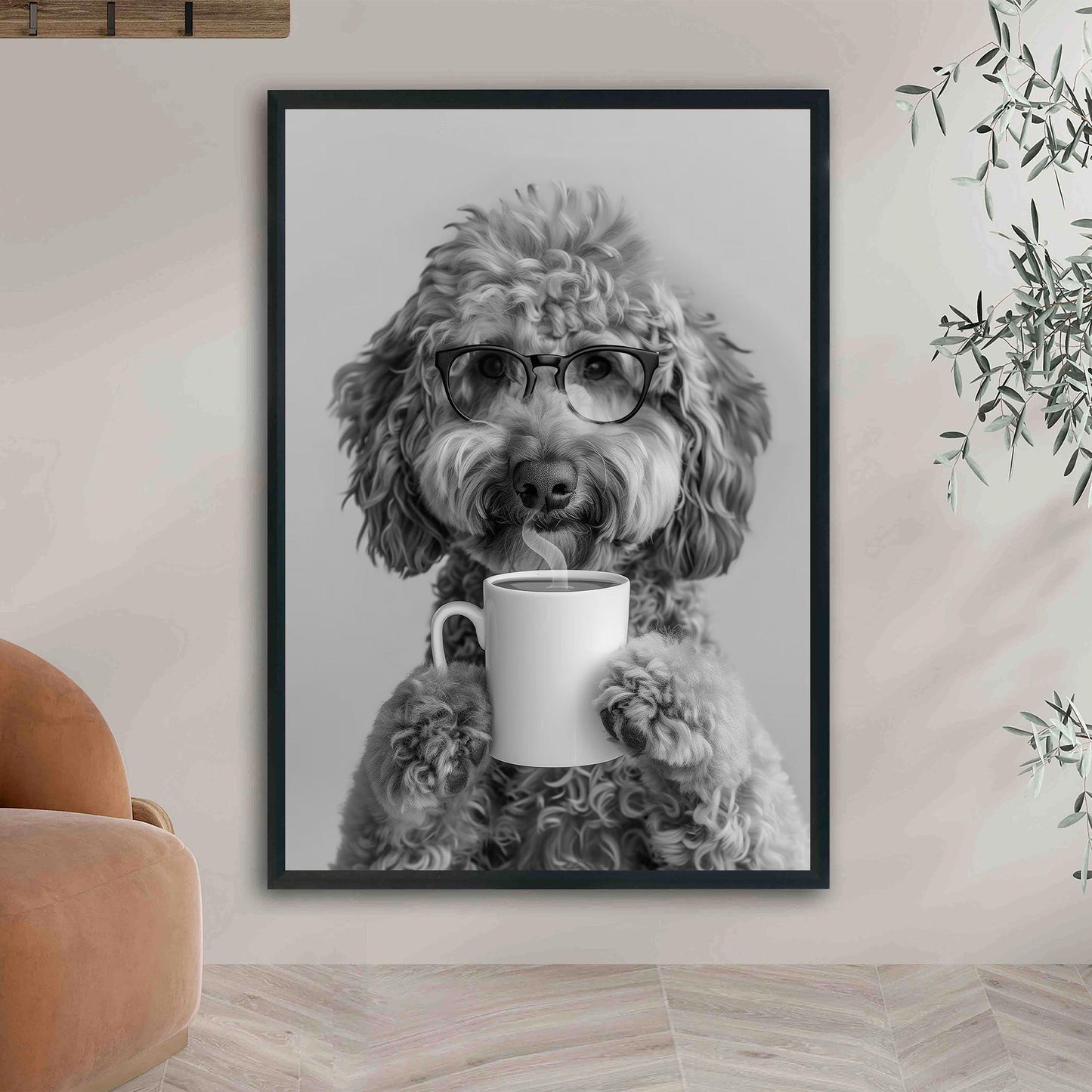 Goldendoodle Coffee Wall Art Funny Doodle Dog Print, Coffee Bar Decor, Black and White Kitchen Poster