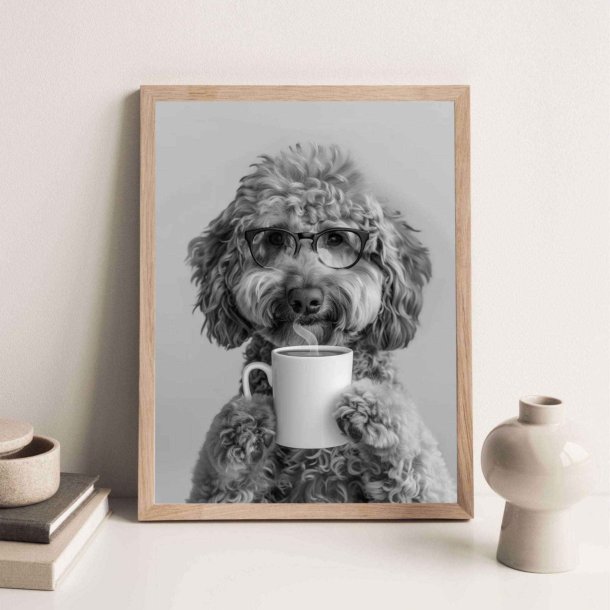 Goldendoodle Coffee Wall Art Funny Doodle Dog Print, Coffee Bar Decor, Black and White Kitchen Poster