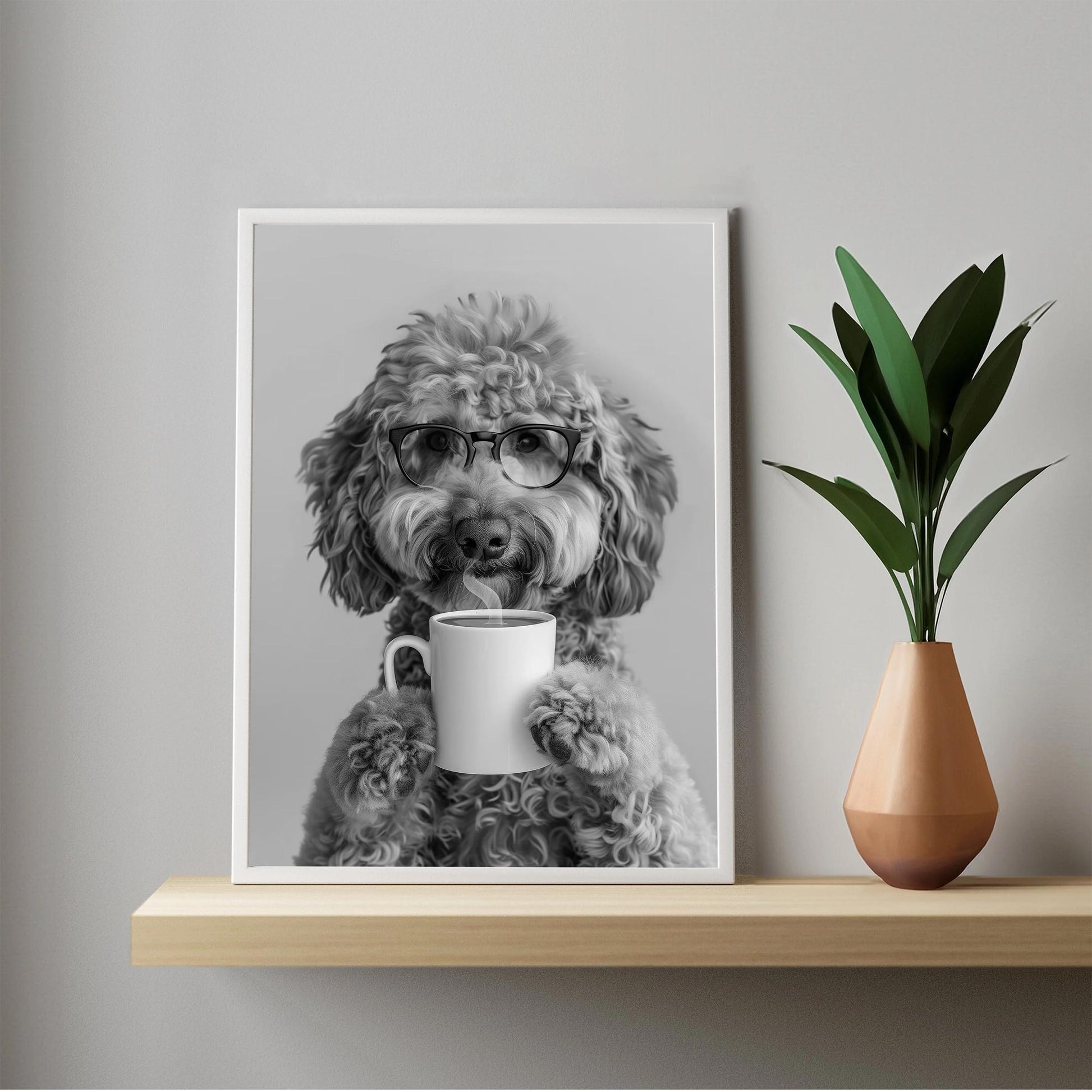 Goldendoodle Coffee Wall Art Funny Doodle Dog Print, Coffee Bar Decor, Black and White Kitchen Poster