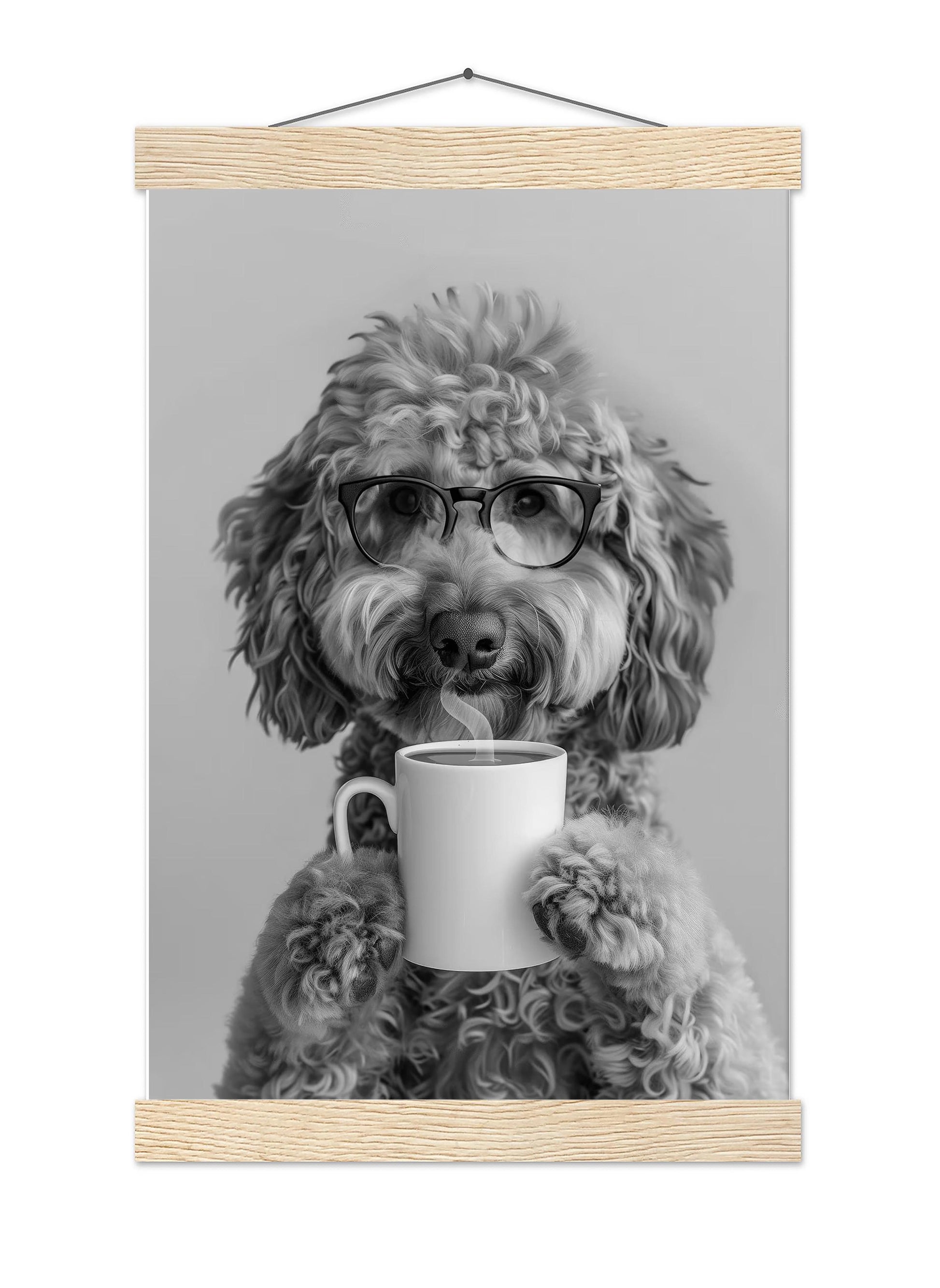 Goldendoodle Coffee Wall Art Funny Doodle Dog Print, Coffee Bar Decor, Black and White Kitchen Poster