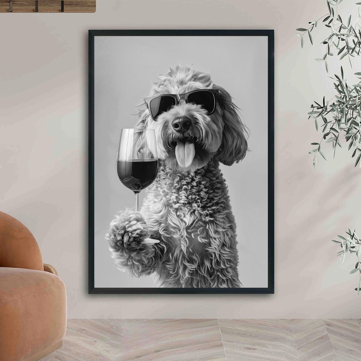 Goldendoodle Wine Print, Funny Dog Poster, Doodle Bar Cart Print, Trendy Kitchen Wall Decor