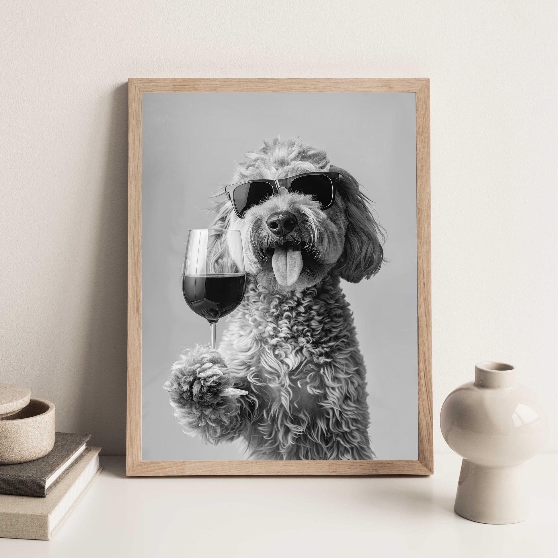 Goldendoodle Wine Print, Funny Dog Poster, Doodle Bar Cart Print, Trendy Kitchen Wall Decor