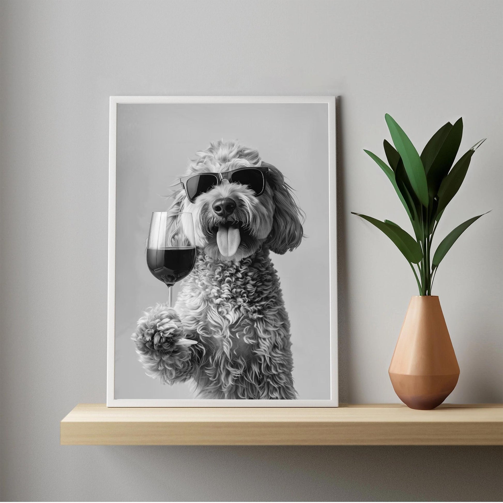 Goldendoodle Wine Print, Funny Dog Poster, Doodle Bar Cart Print, Trendy Kitchen Wall Decor