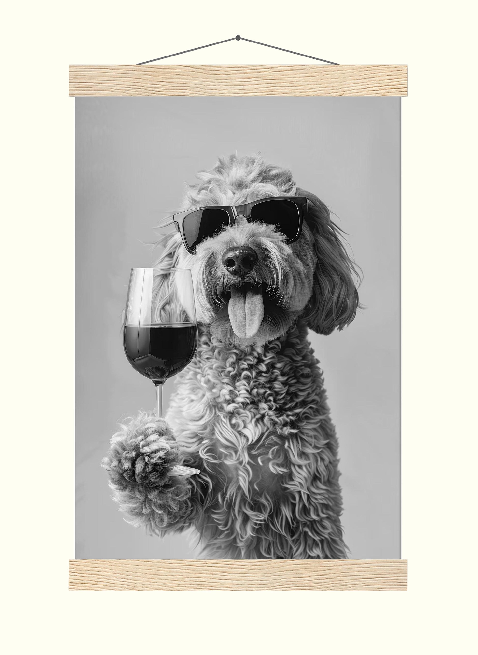 Goldendoodle Wine Print, Funny Dog Poster, Doodle Bar Cart Print, Trendy Kitchen Wall Decor