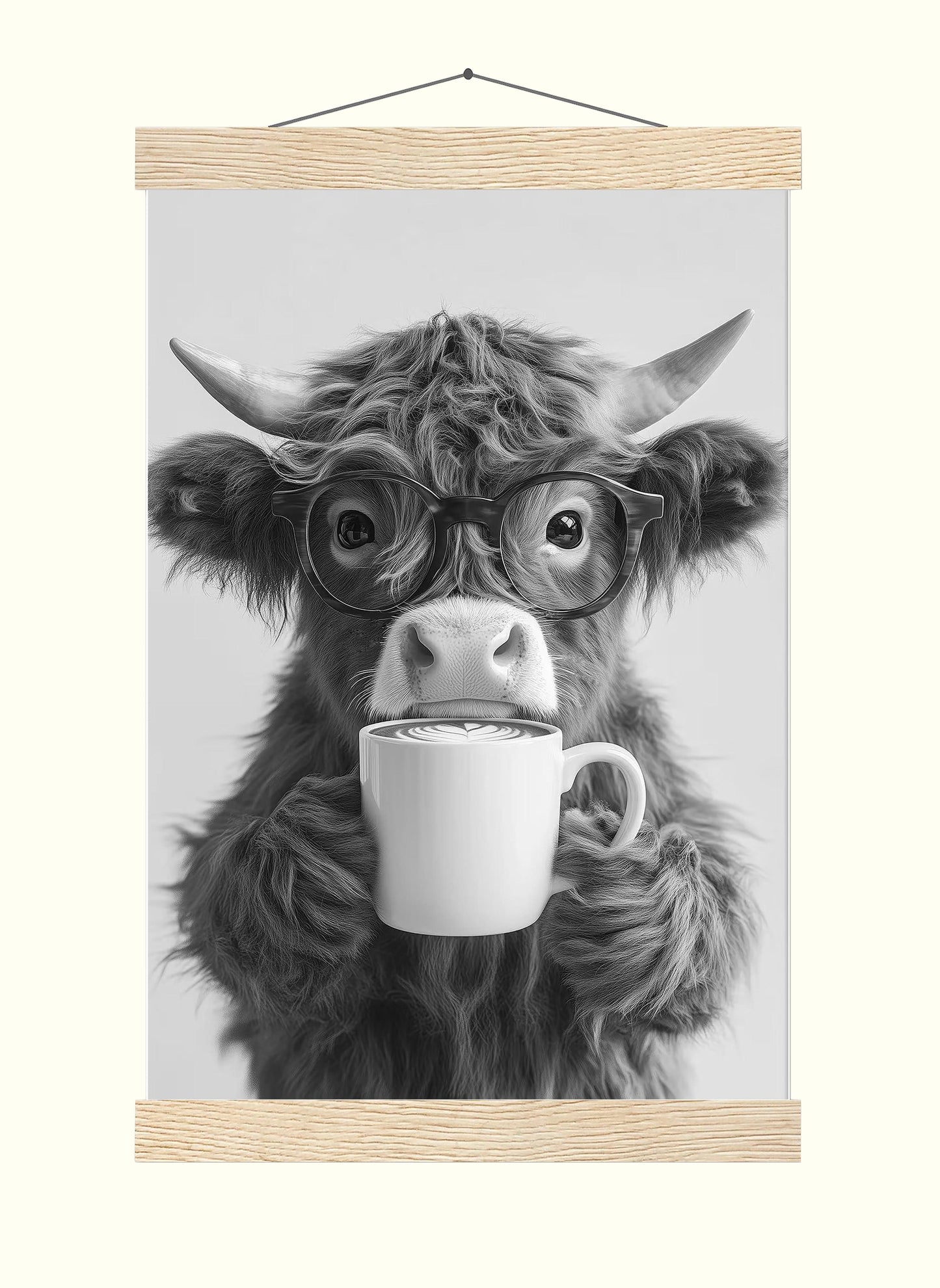 Highland Cow Drinking Coffee Print Coffee Bar Decor, Funny Poster, Trendy Animal Print, Kitchen Wall Decor
