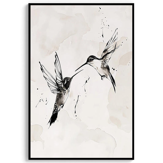 Hummingbirds Vintage Art Print, Bird Painting Home Decor