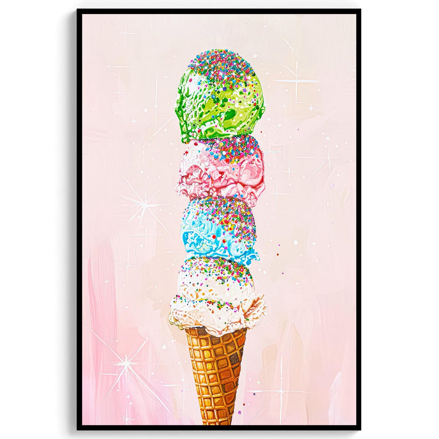 Ice Cream Sprinkles Art Print, Vintage Foodie Poster