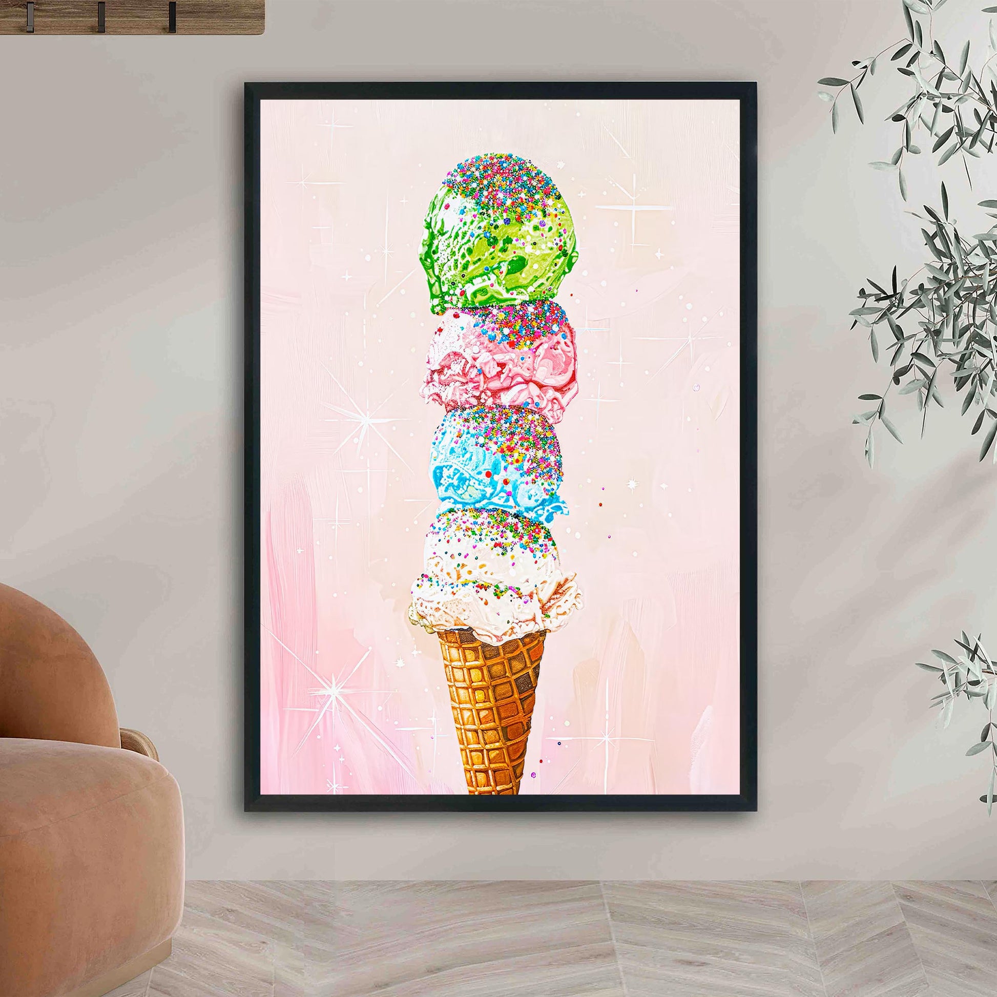 Ice Cream Sprinkles Art Print, Vintage Foodie Poster