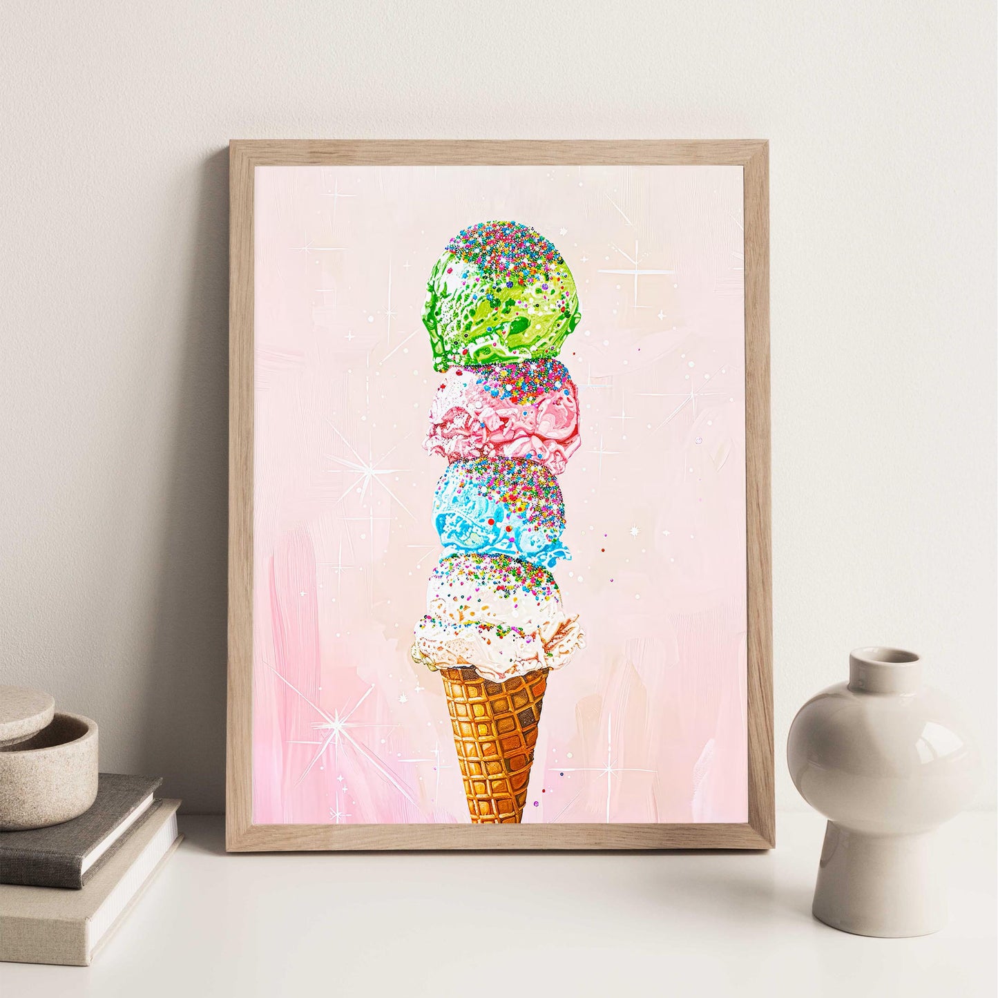 Ice Cream Sprinkles Art Print, Vintage Foodie Poster