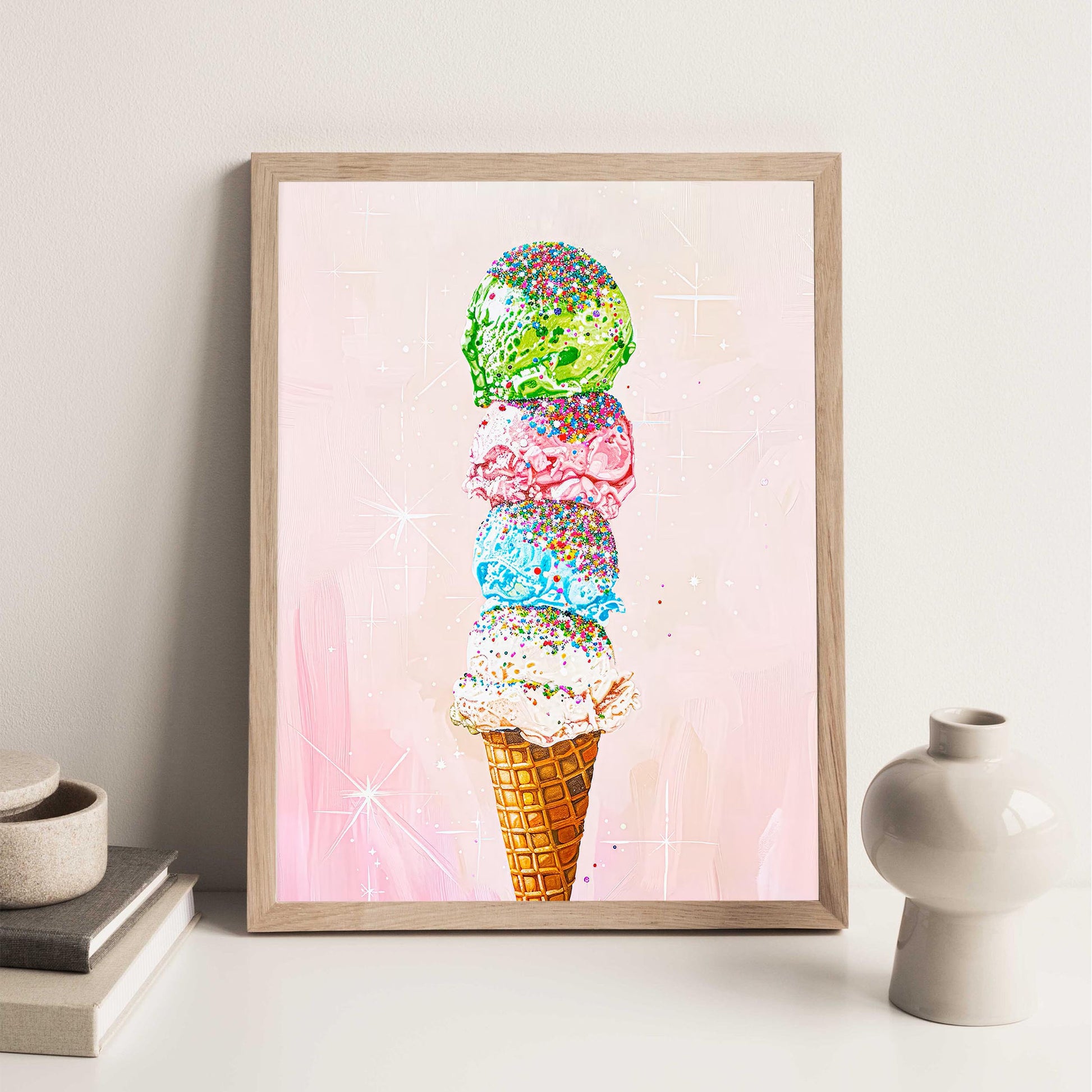 Ice Cream Sprinkles Art Print, Vintage Foodie Poster