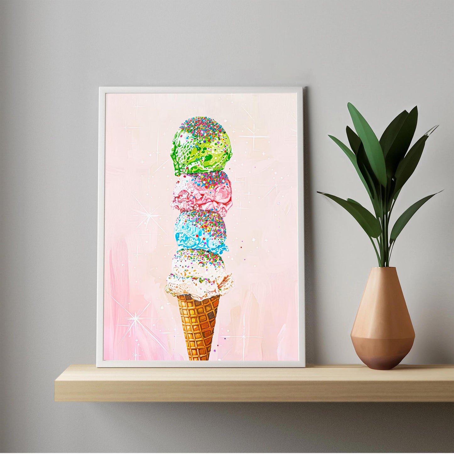 Ice Cream Sprinkles Art Print, Vintage Foodie Poster