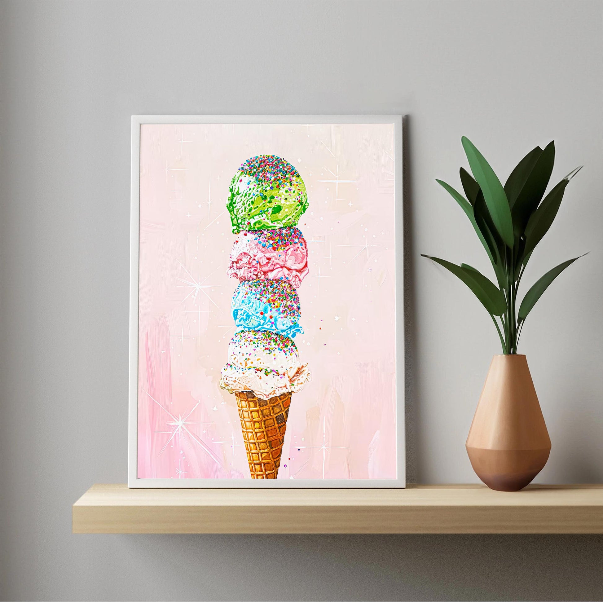 Ice Cream Sprinkles Art Print, Vintage Foodie Poster