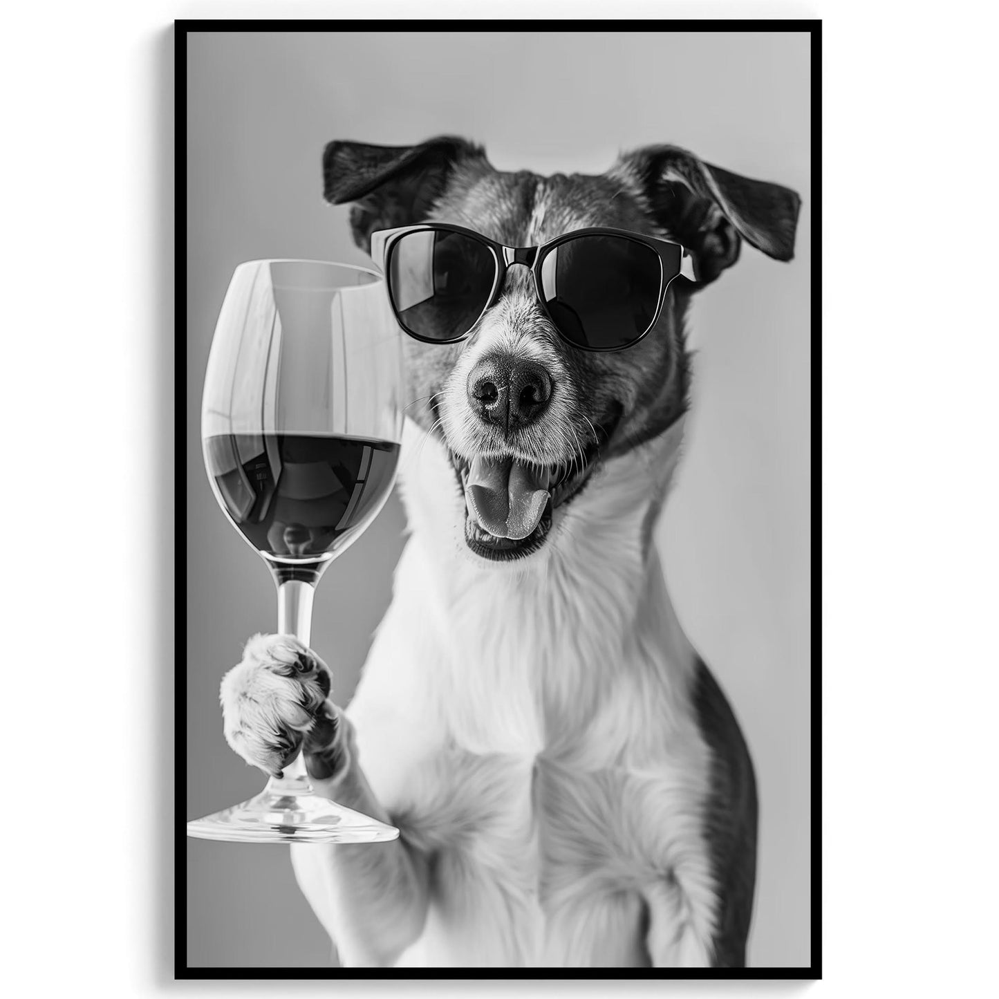 Jack Russell Drinking Wine Print Bar Cart Print, Funny Dog Poster, Trendy Kitchen Decor - Black and White Wall Art