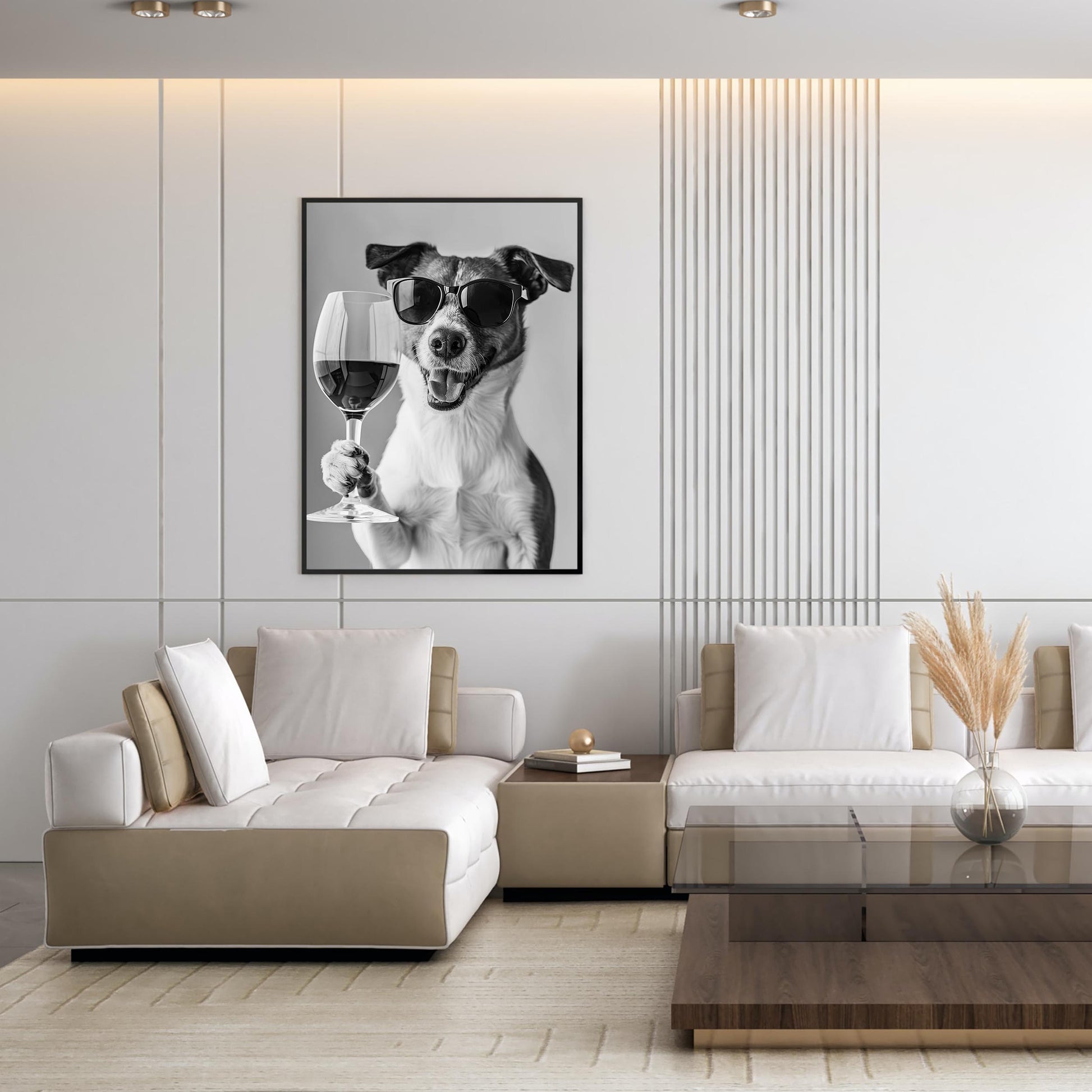 Jack Russell Drinking Wine Print Bar Cart Print, Funny Dog Poster, Trendy Kitchen Decor - Black and White Wall Art