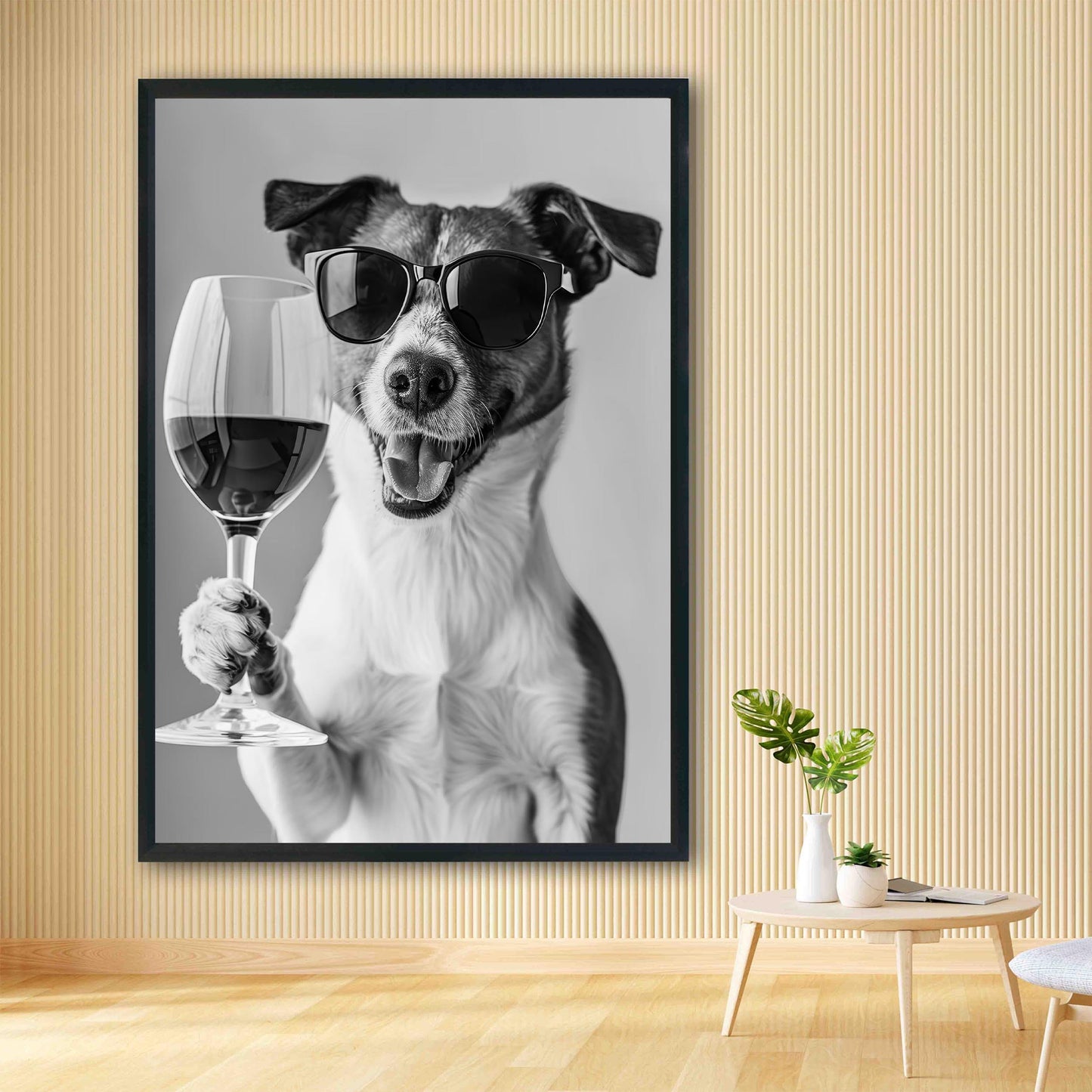 Jack Russell Drinking Wine Print Bar Cart Print, Funny Dog Poster, Trendy Kitchen Decor - Black and White Wall Art