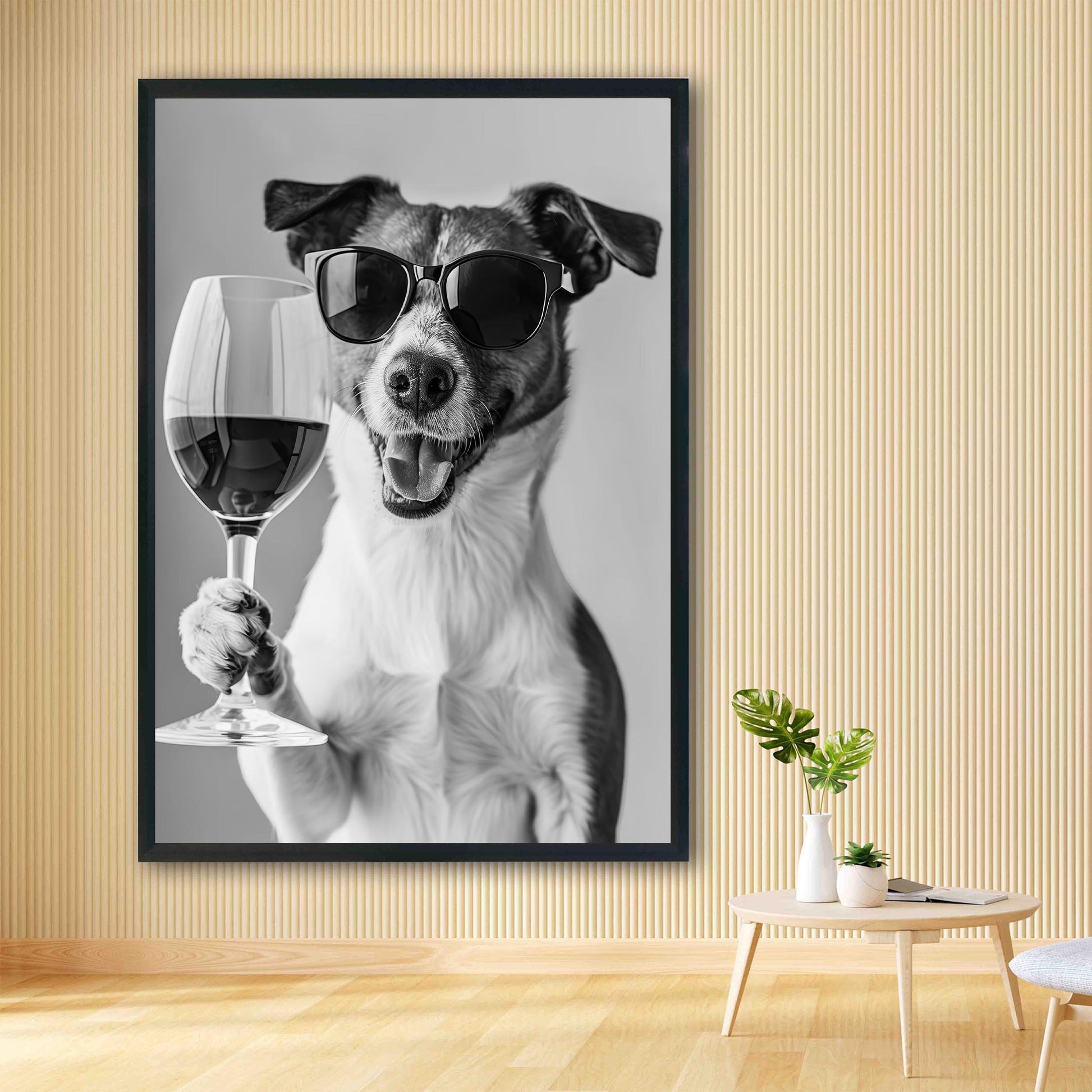 Jack Russell Drinking Wine Print Bar Cart Print, Funny Dog Poster, Trendy Kitchen Decor - Black and White Wall Art