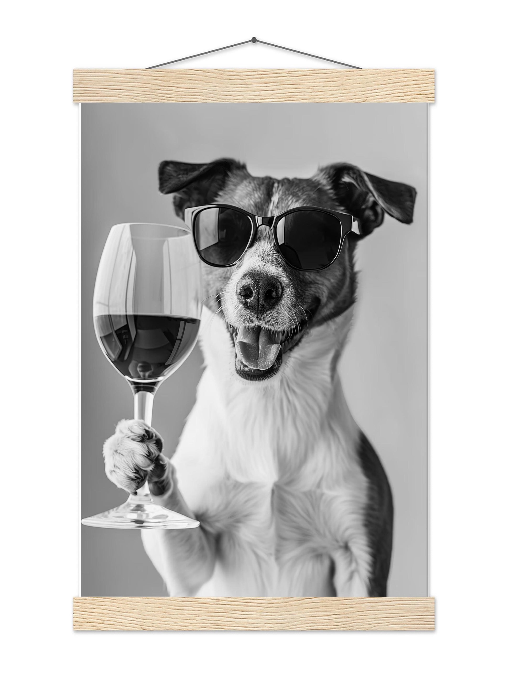 Jack Russell Drinking Wine Print Bar Cart Print, Funny Dog Poster, Trendy Kitchen Decor - Black and White Wall Art
