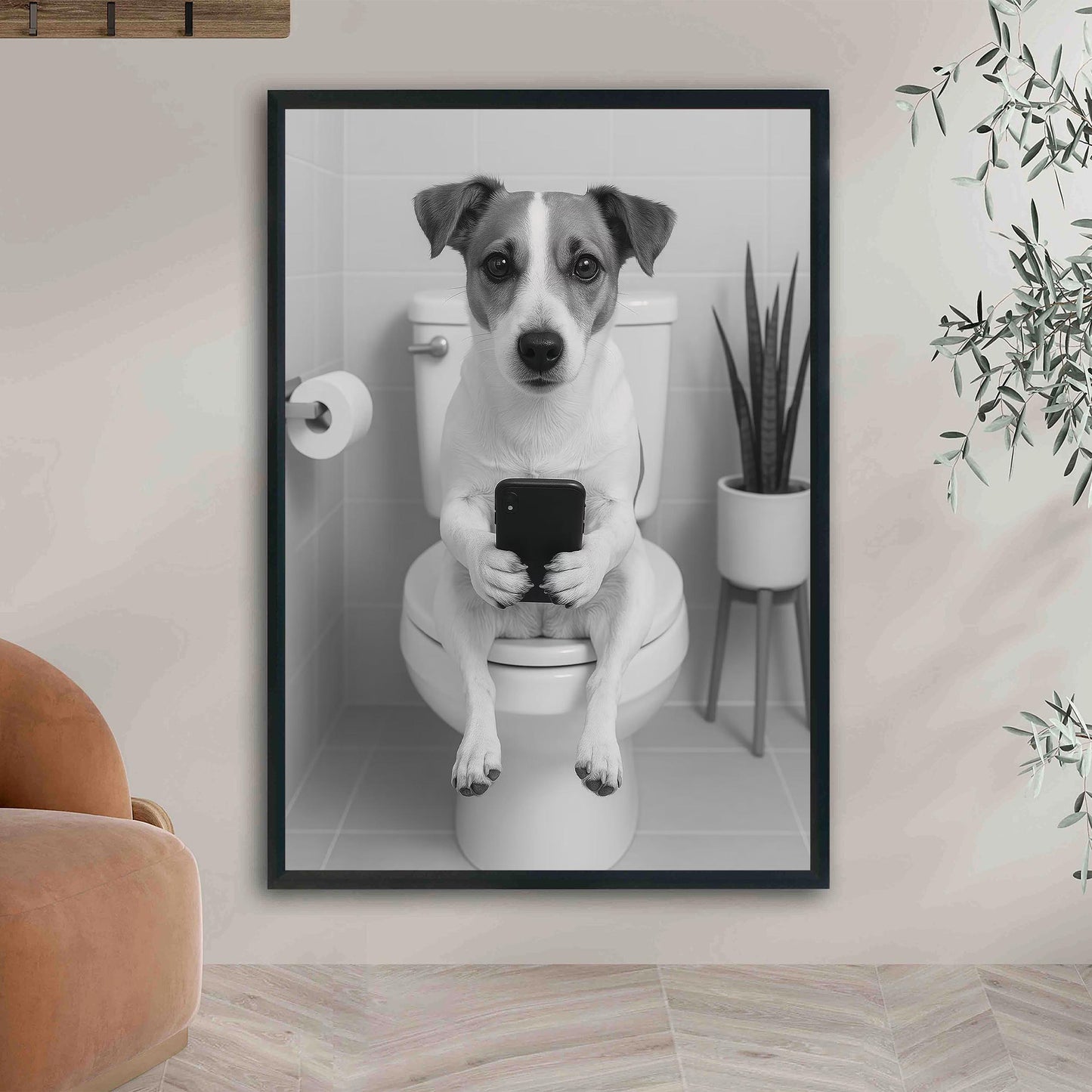 Jack Russell Toilet Print, Funny Bathroom Wall Art, Dog Poster, Trendy Dog Art, Bathroom Wall Decor