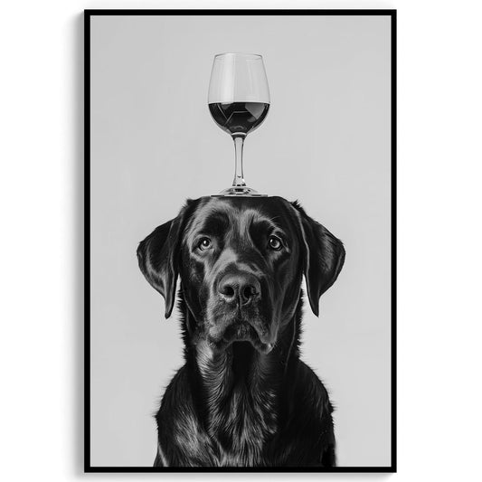 Labrador Balancing Wine Glass Print Funny Bar Cart Dog Poster, Black Lab Alcohol Kitchen Decor