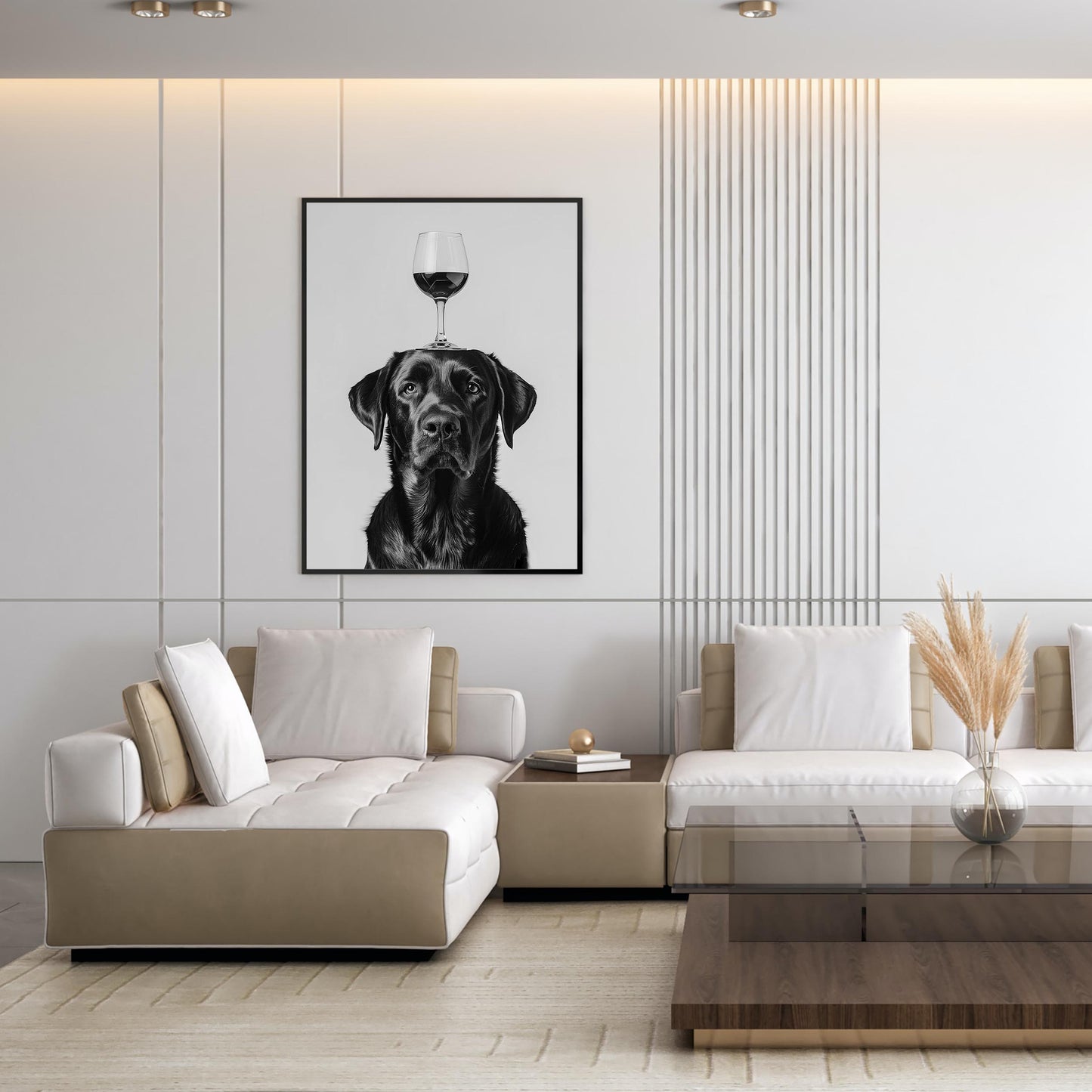 Labrador Balancing Wine Glass Print Funny Bar Cart Dog Poster, Black Lab Alcohol Kitchen Decor
