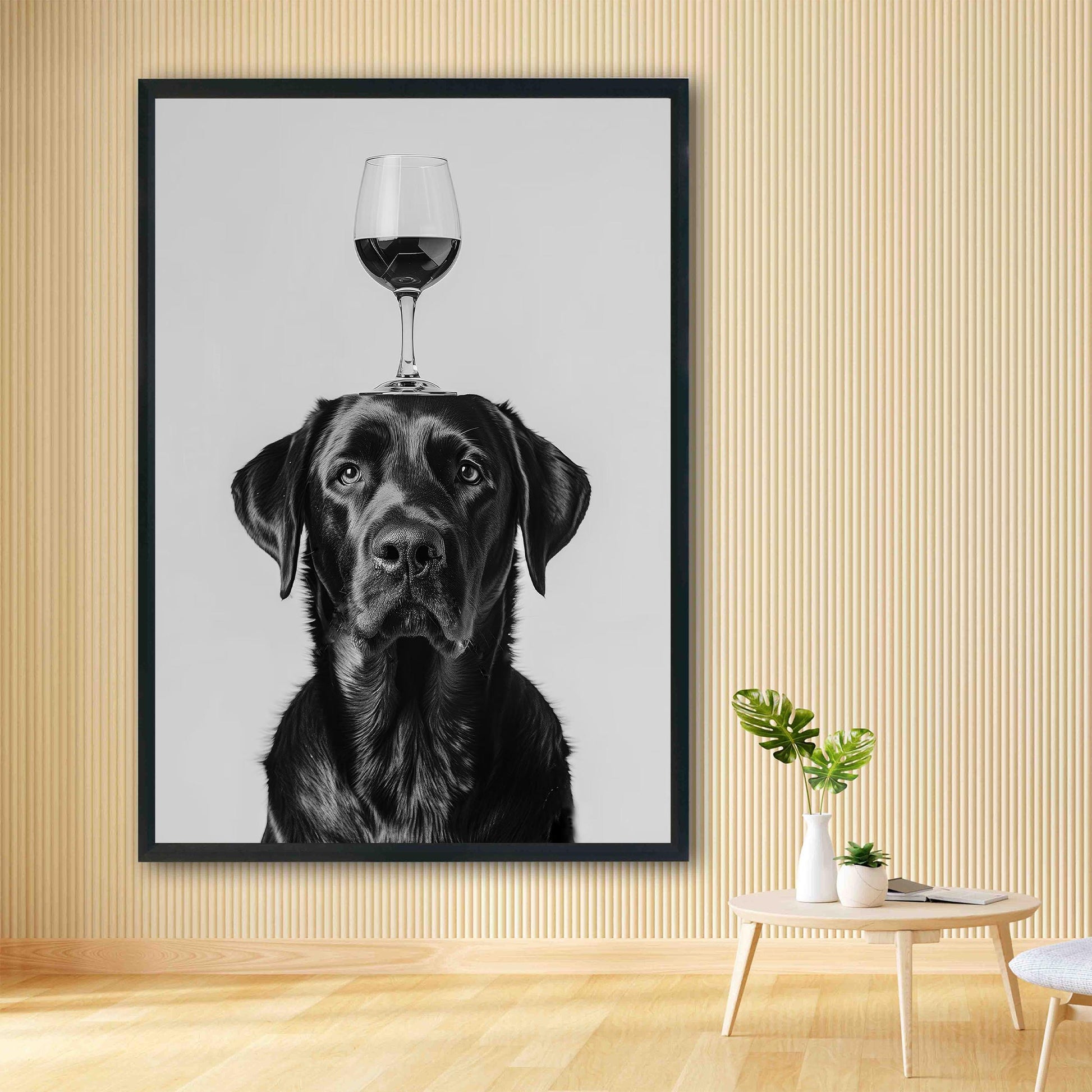 Labrador Balancing Wine Glass Print Funny Bar Cart Dog Poster, Black Lab Alcohol Kitchen Decor