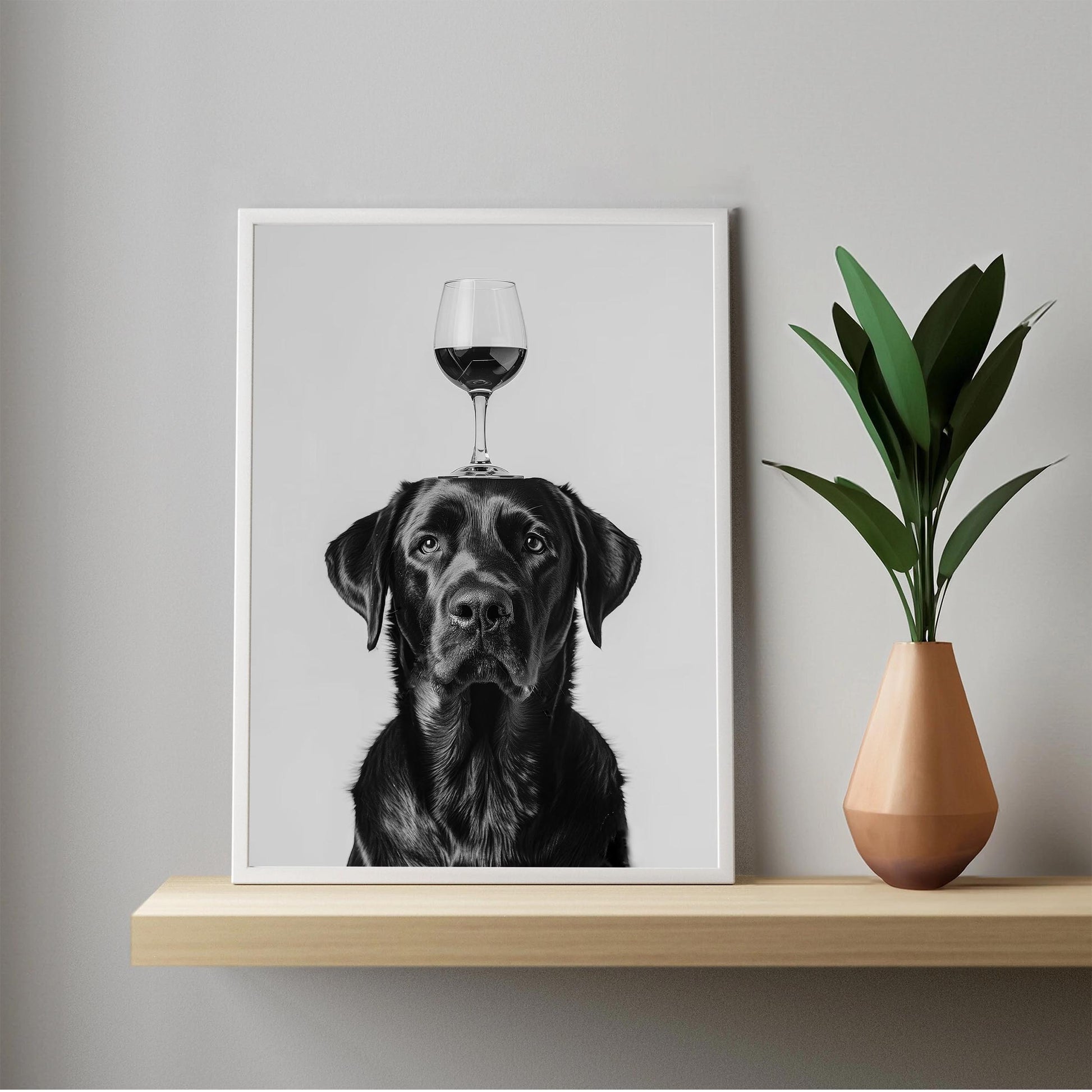 Labrador Balancing Wine Glass Print Funny Bar Cart Dog Poster, Black Lab Alcohol Kitchen Decor
